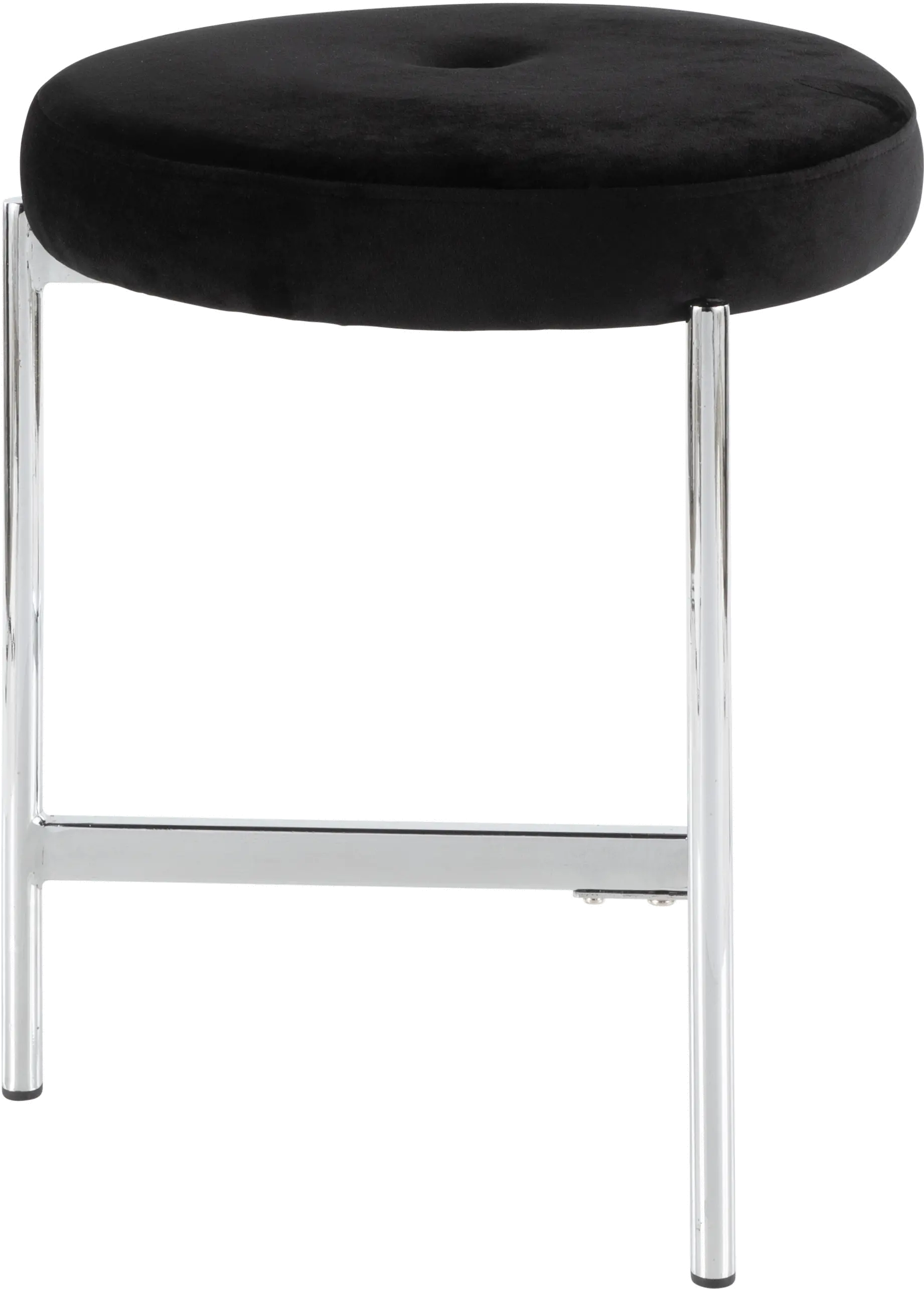 B17-CHLOE BK Black Velvet With Silver Legs Vanity Stool-2