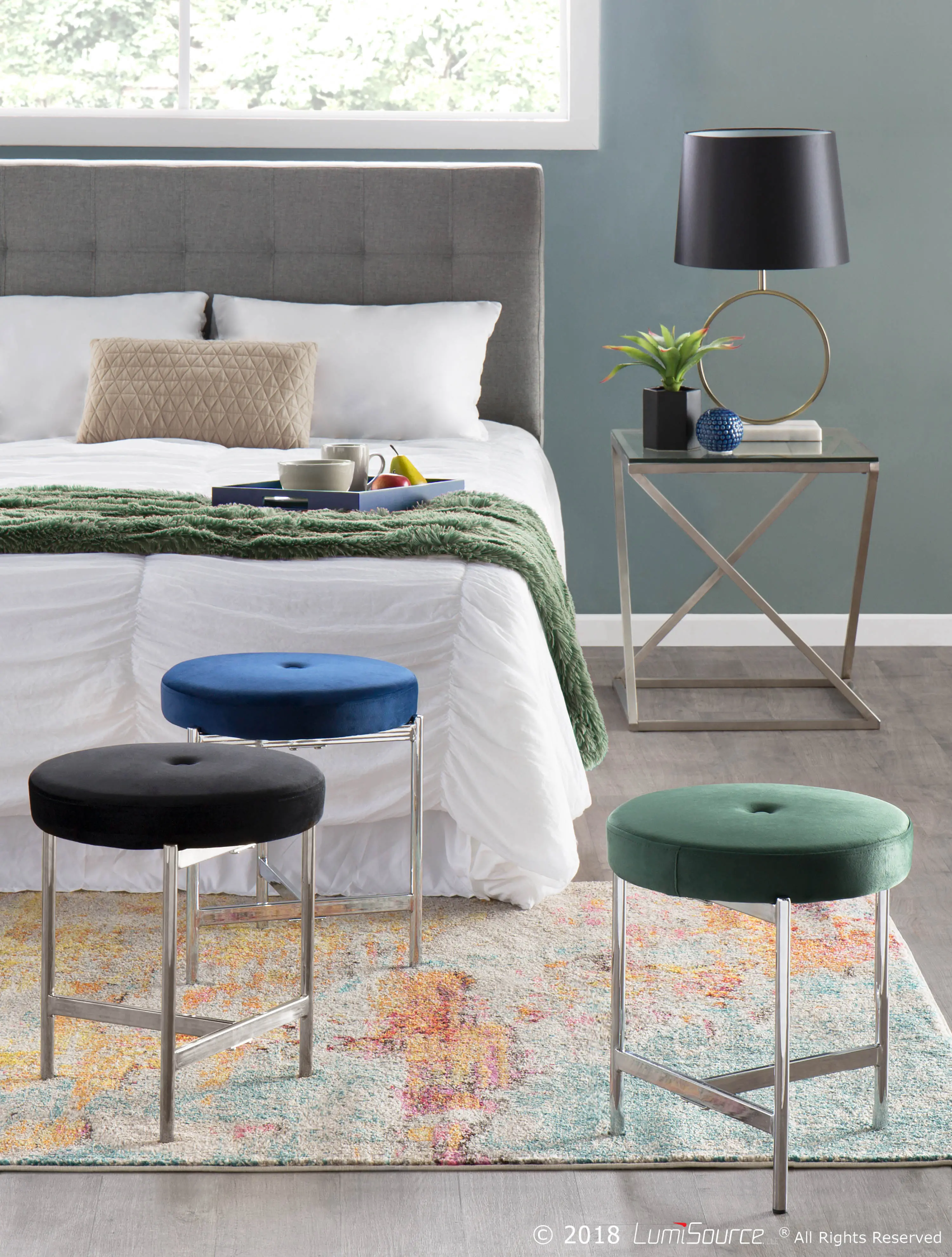 B17-CHLOE BK Black Velvet With Silver Legs Vanity Stool-7