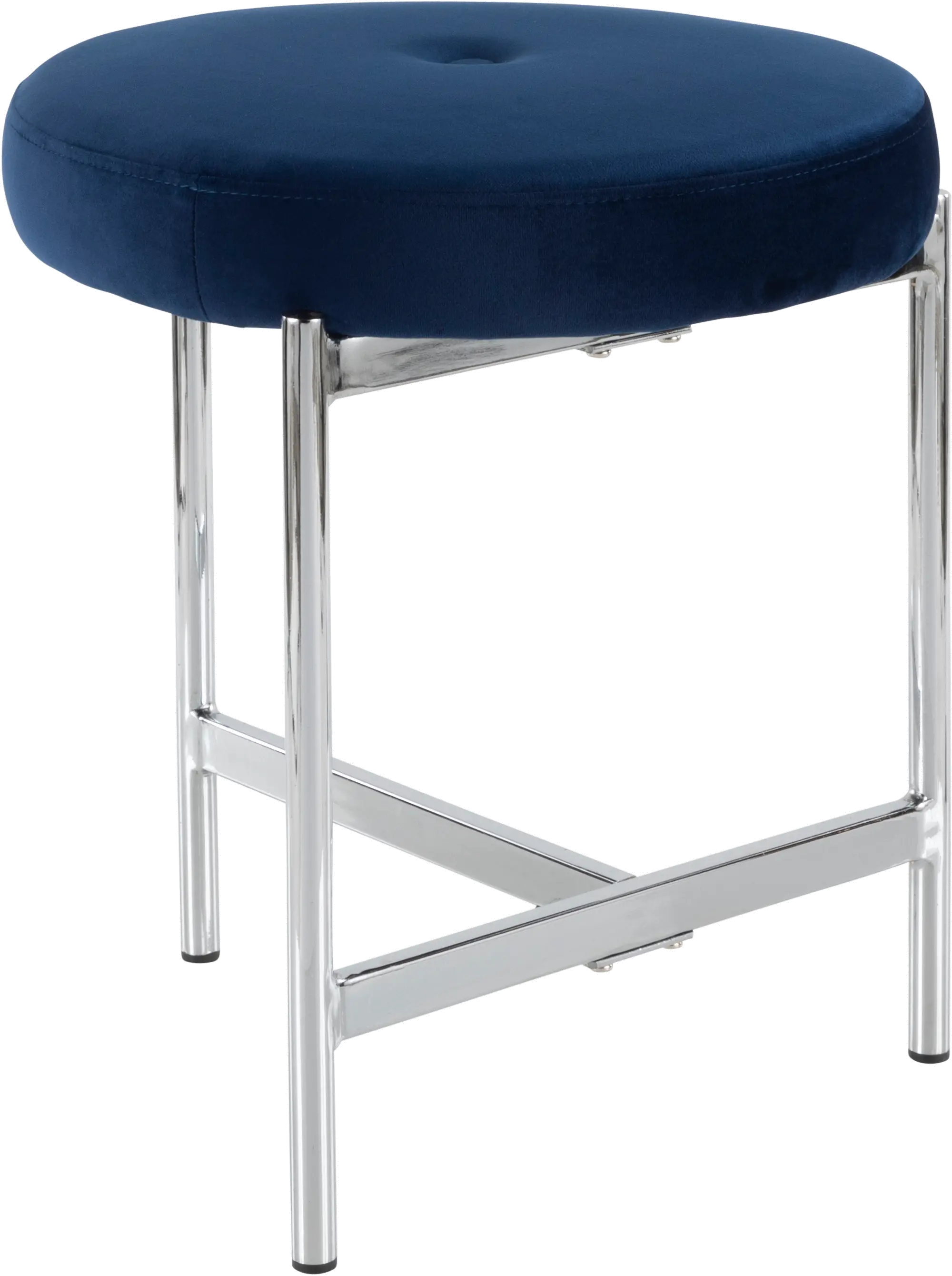 B17-CHLOE BU Blue Velvet With Silver Legs Vanity Stool-1