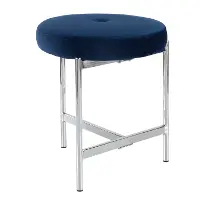 B17-CHLOE BU Blue Velvet With Silver Legs Vanity Stool