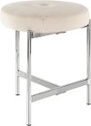B17-CHLOE W White Velvet With Silver Legs Vanity Stool