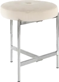 B17-CHLOE W White Velvet With Silver Legs Vanity Stool