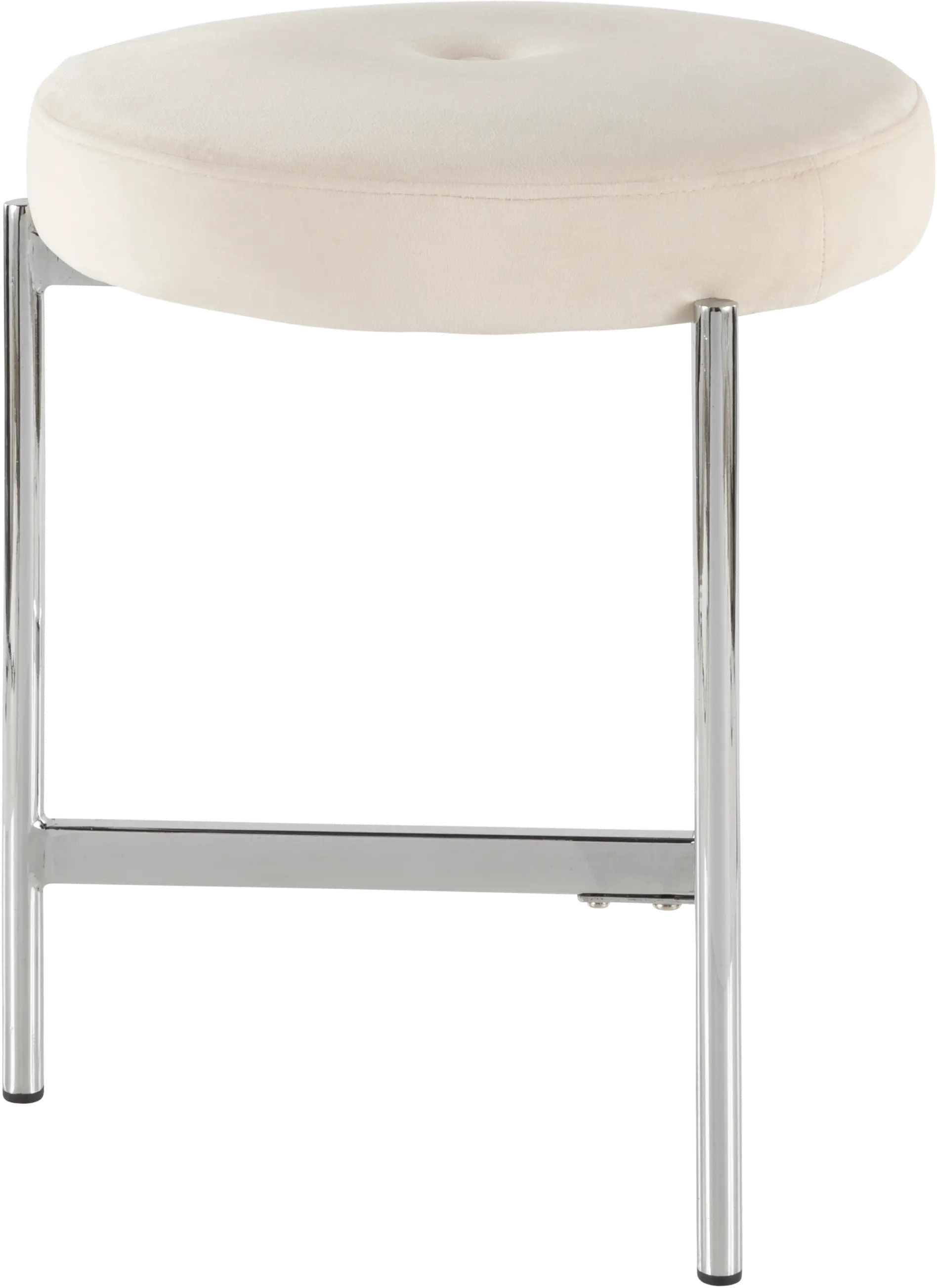 B17-CHLOE W White Velvet With Silver Legs Vanity Stool-2