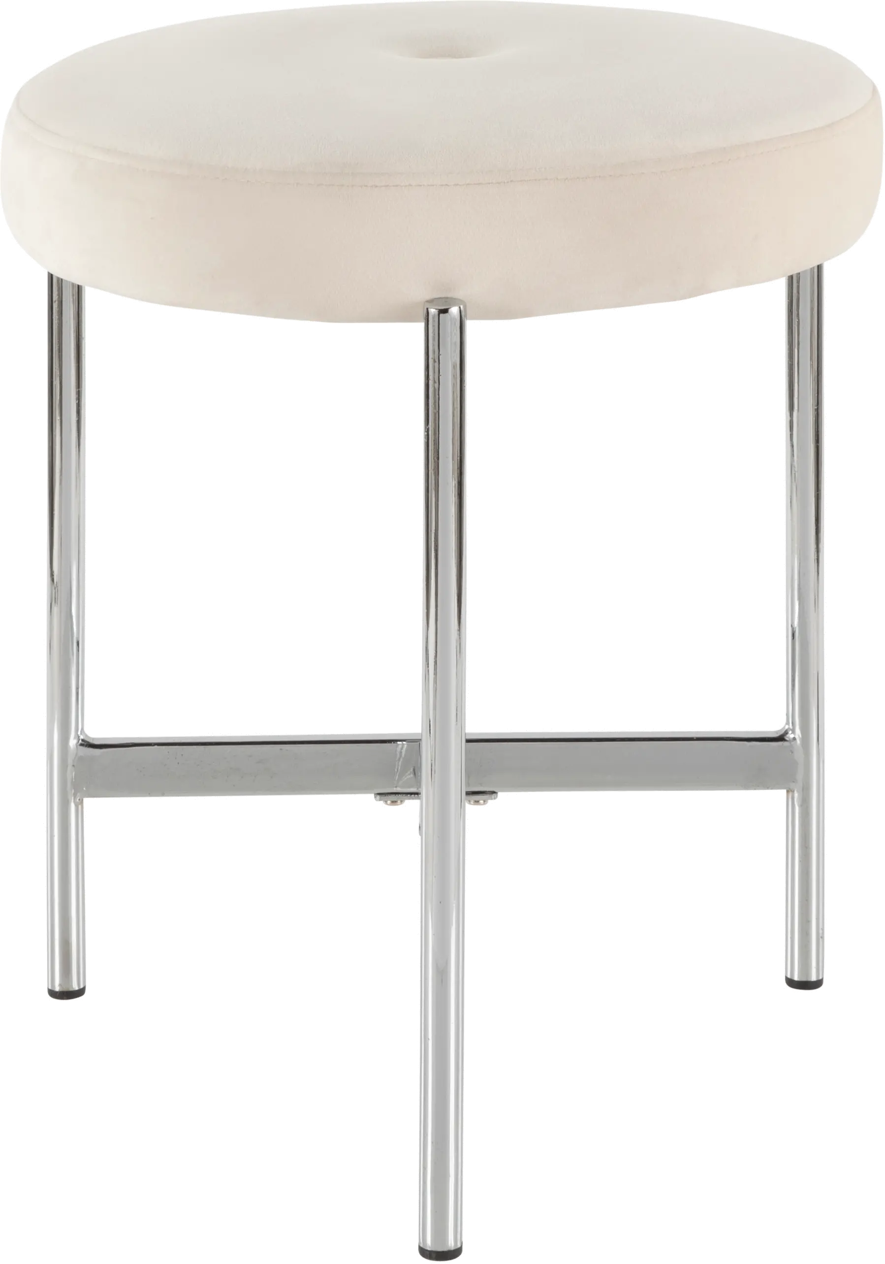 B17-CHLOE W White Velvet With Silver Legs Vanity Stool-3