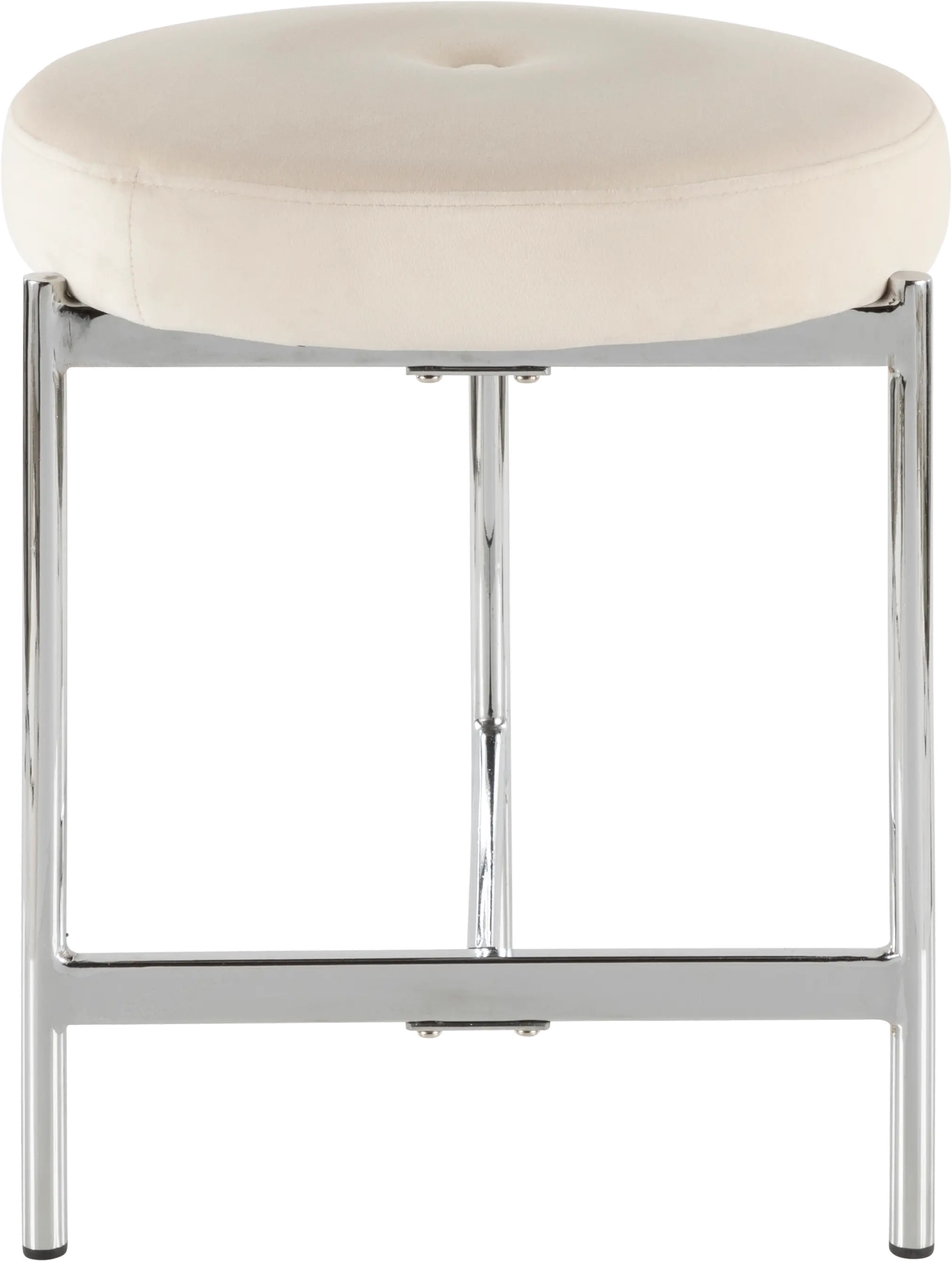 B17-CHLOE W White Velvet With Silver Legs Vanity Stool-4