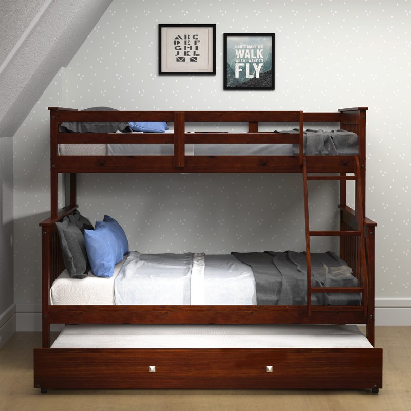 Dark Brown Twin Over Full Bunk Bed With, Full Full Bunk Beds With Trundle