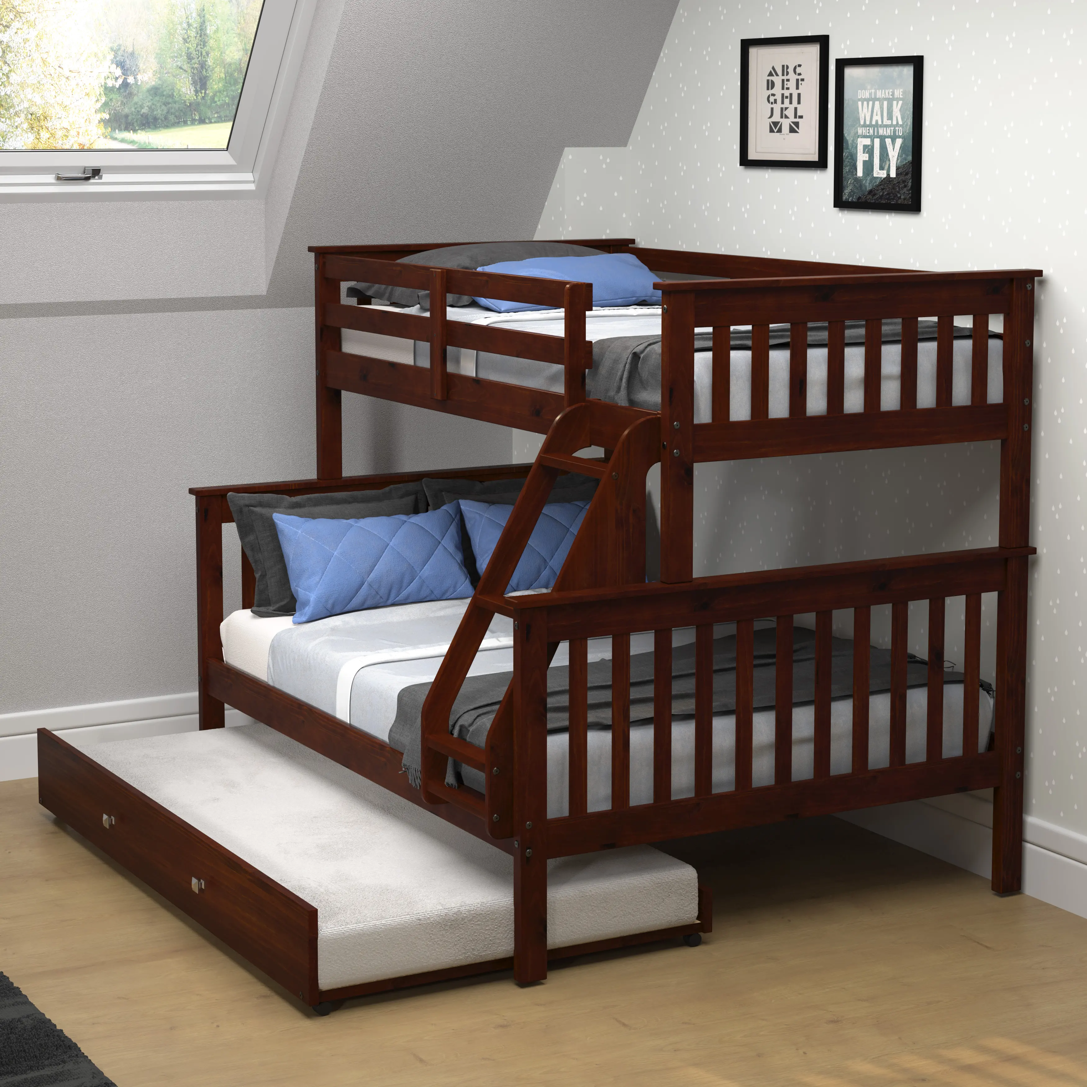 Dark Brown Twin-over-Full Bunk Bed with Trundle - Craftsman-2