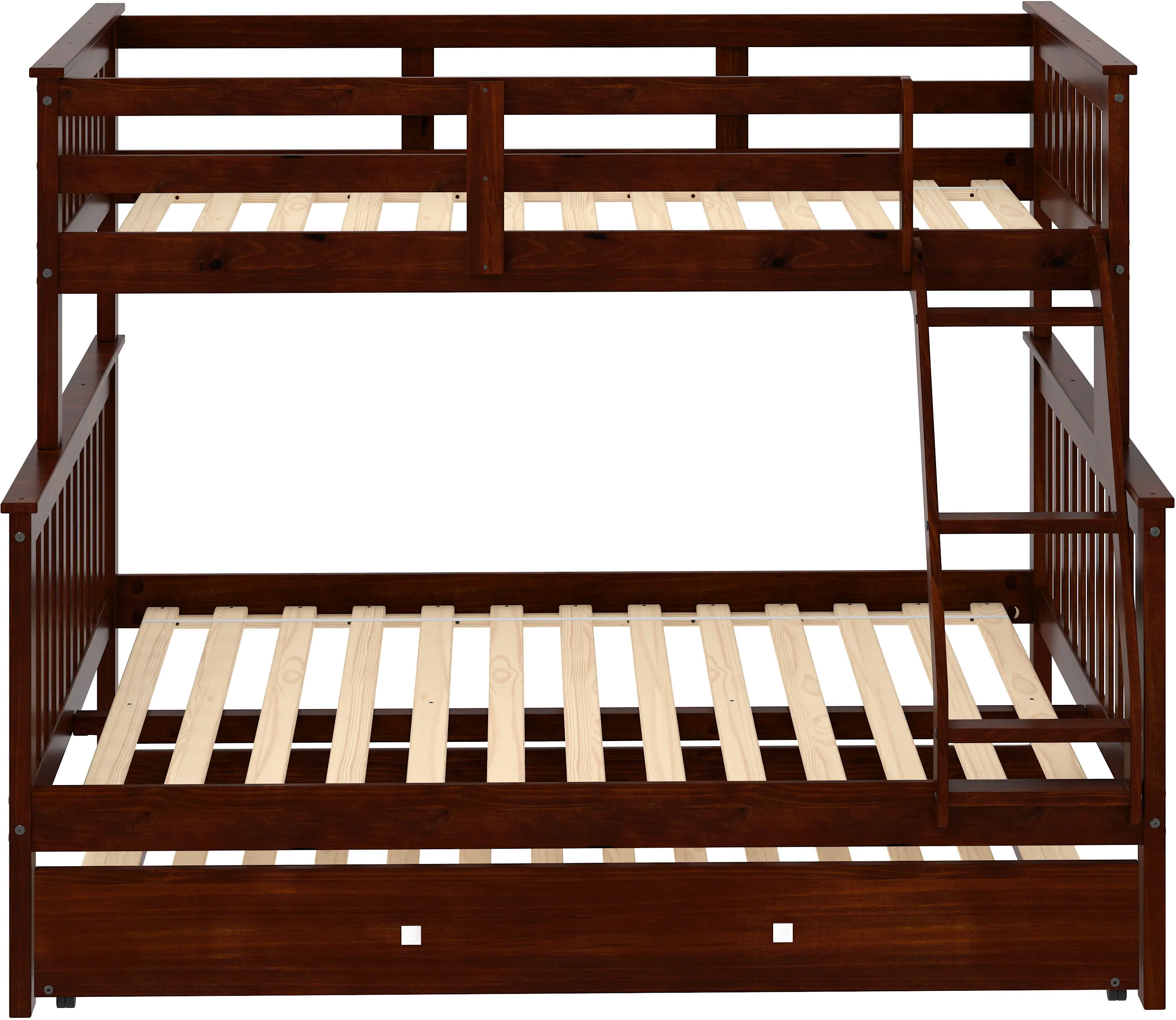 Dark Brown Twin-over-Full Bunk Bed with Trundle - Craftsman-4