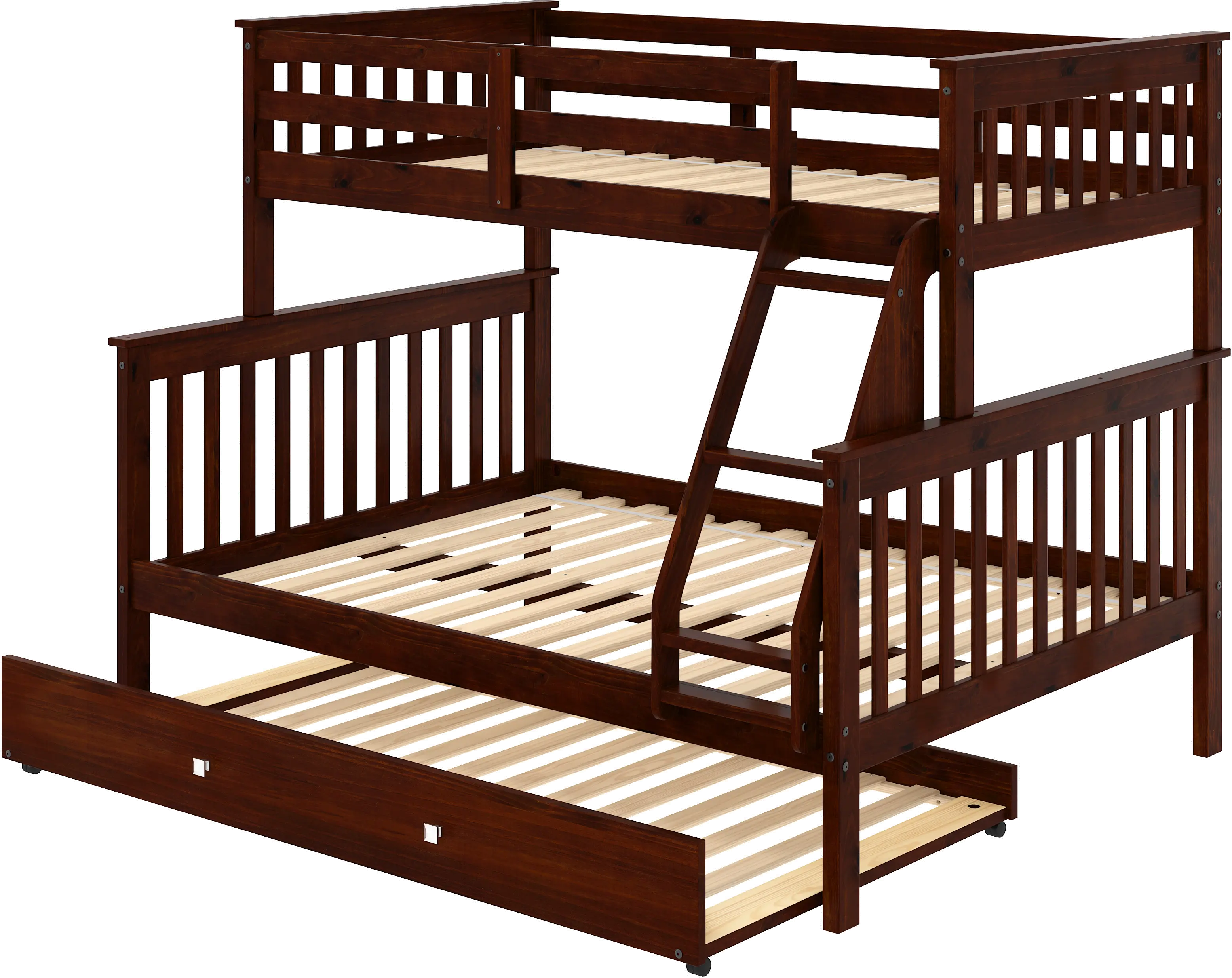 Dark Brown Twin-over-Full Bunk Bed with Trundle - Craftsman-5