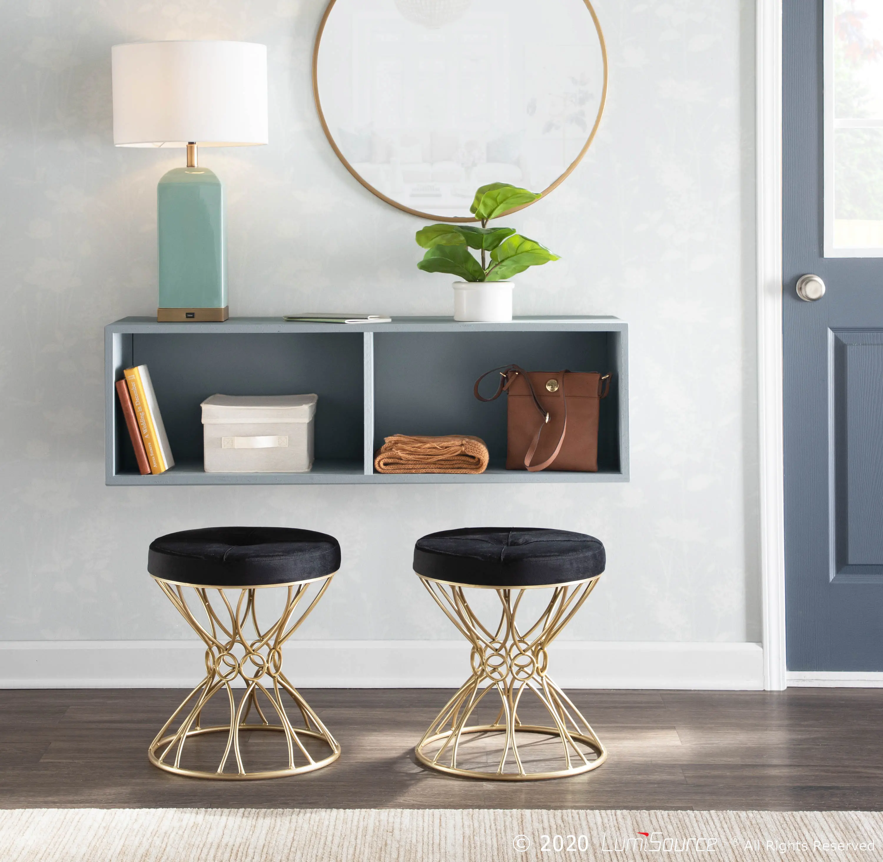 B18-JASMINE AUVBK Black Velvet Vanity Stool-2