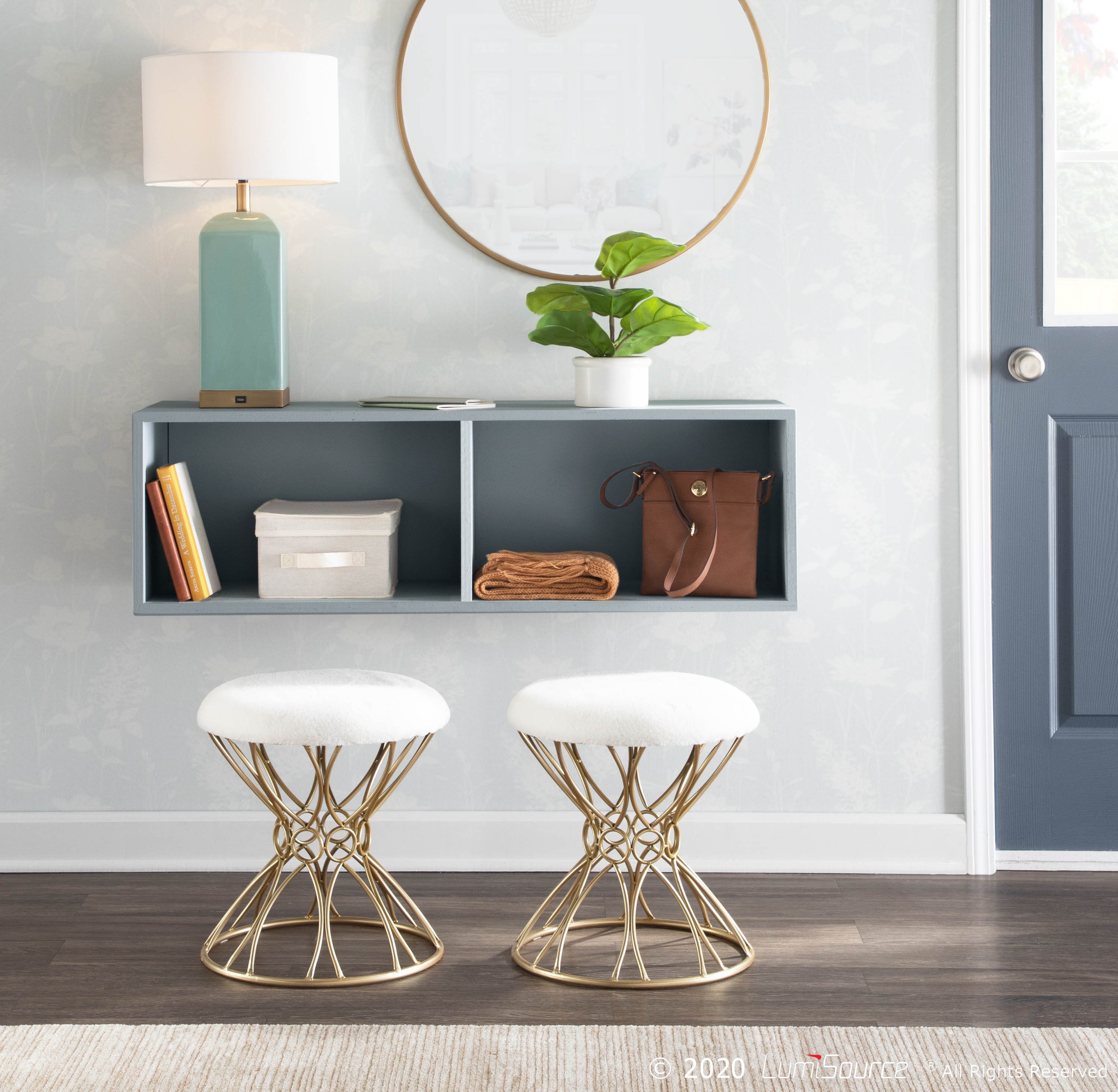B18-JASMINE PLSH AUW White Velvet Vanity Stool-2