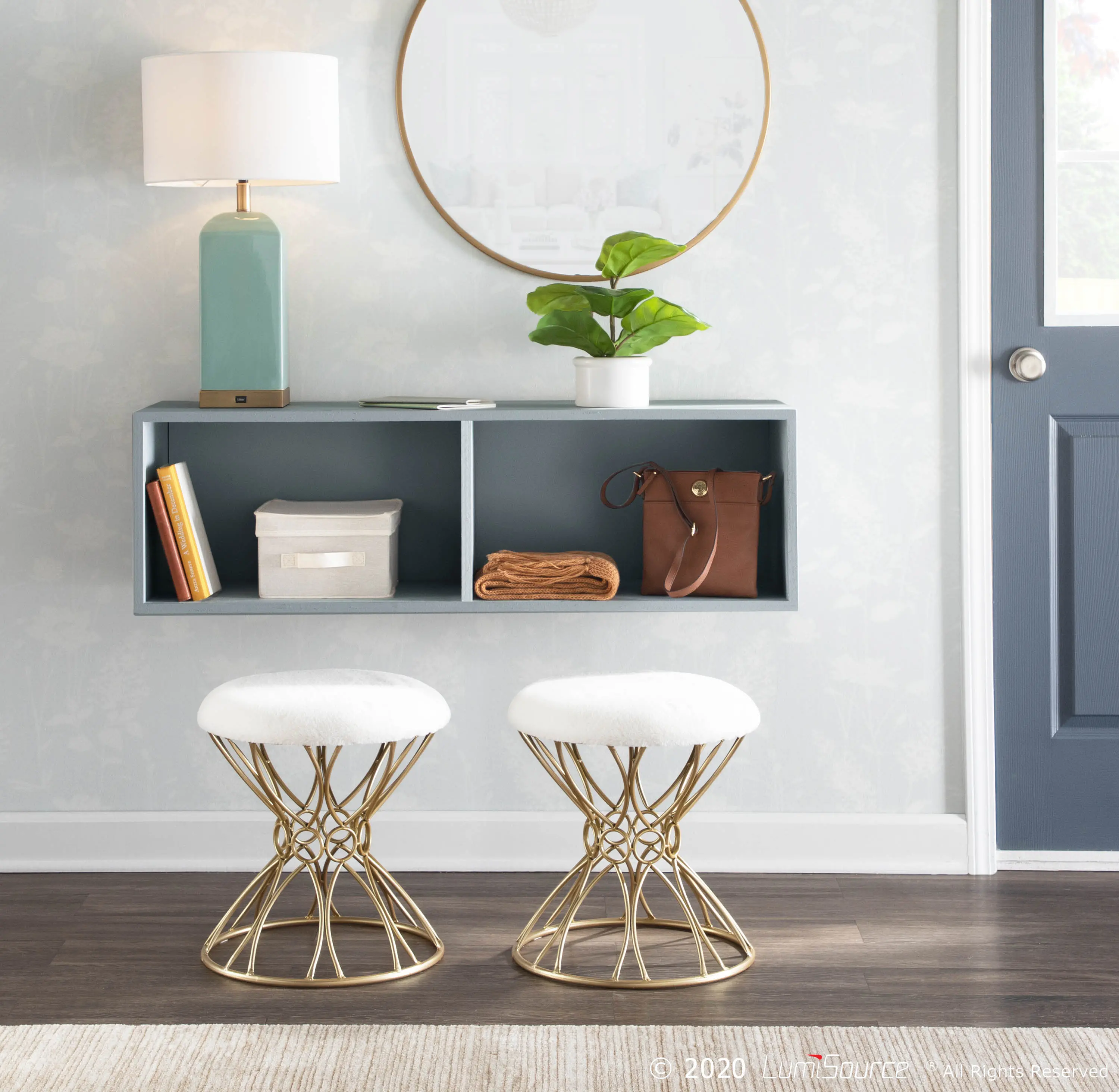 B18-JASMINE PLSH AUW White Velvet Vanity Stool-2
