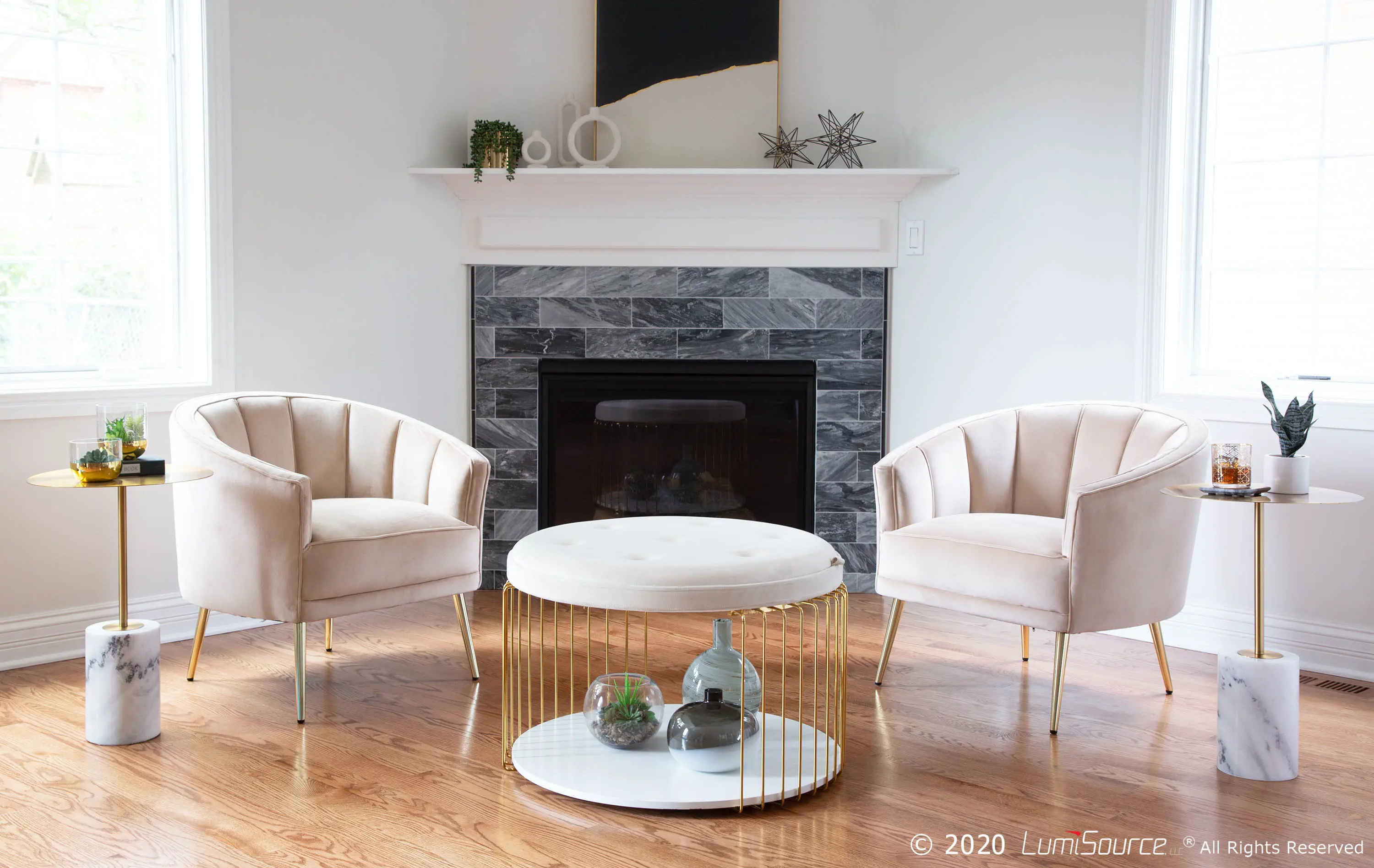 CHR-TANIA AU+CHMP Contemporary Champagne Velvet Glam Accent Chair - Tania-2