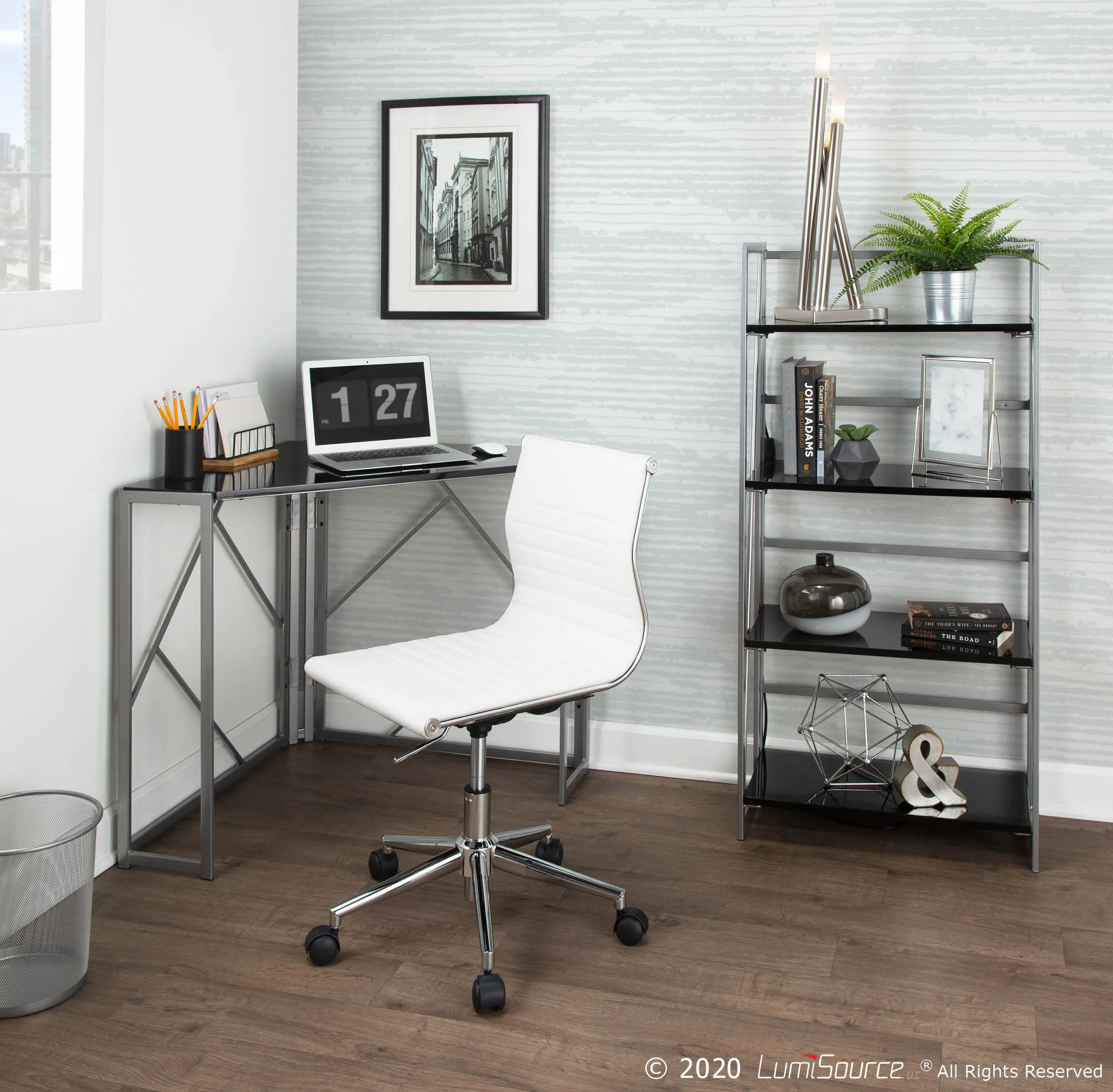 OFD-FOLIACNR SVBK Silver and Black Corner Desk - Folia-1