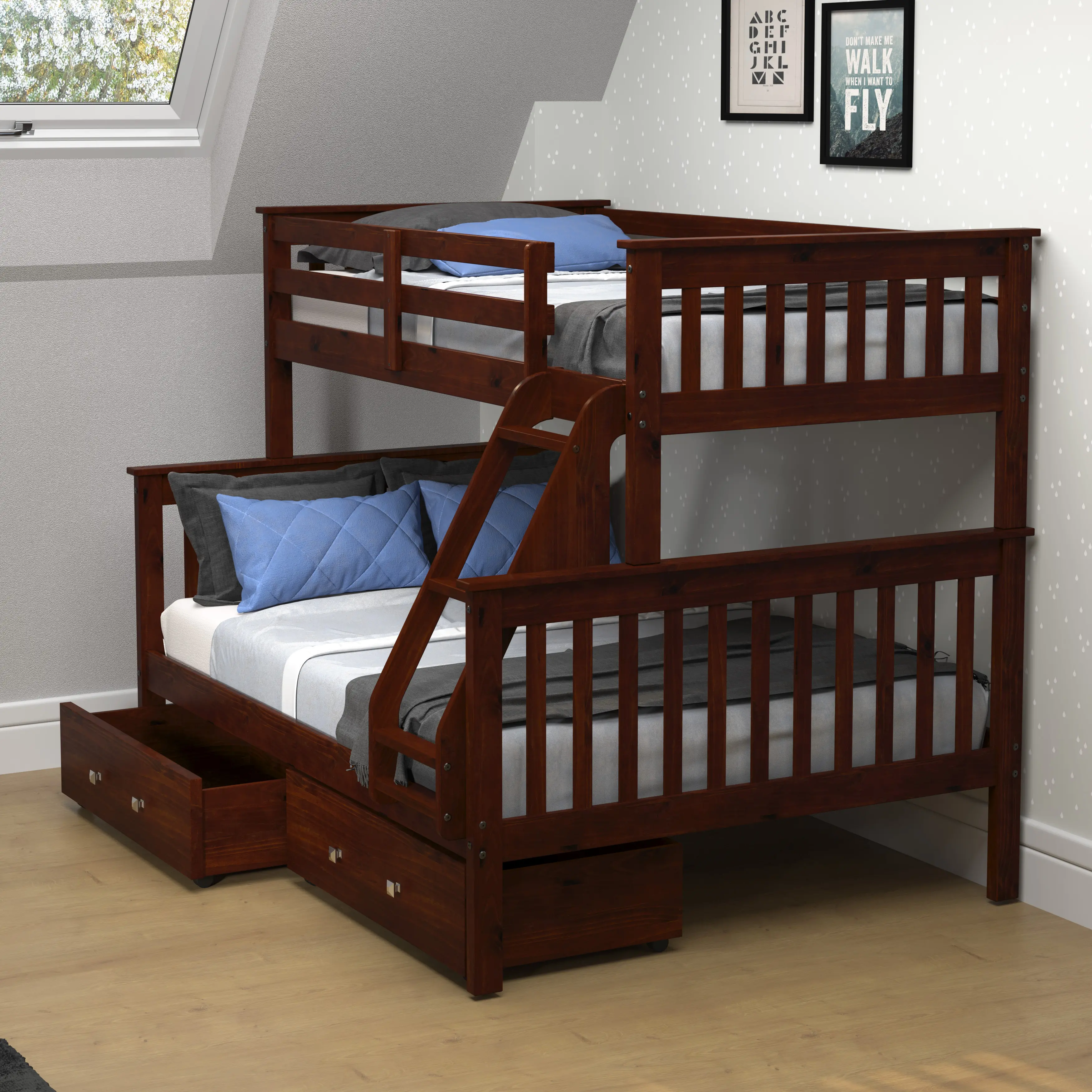 Dark Brown Twin-over-Full Bunk Bed with Storage - Craftsman-2