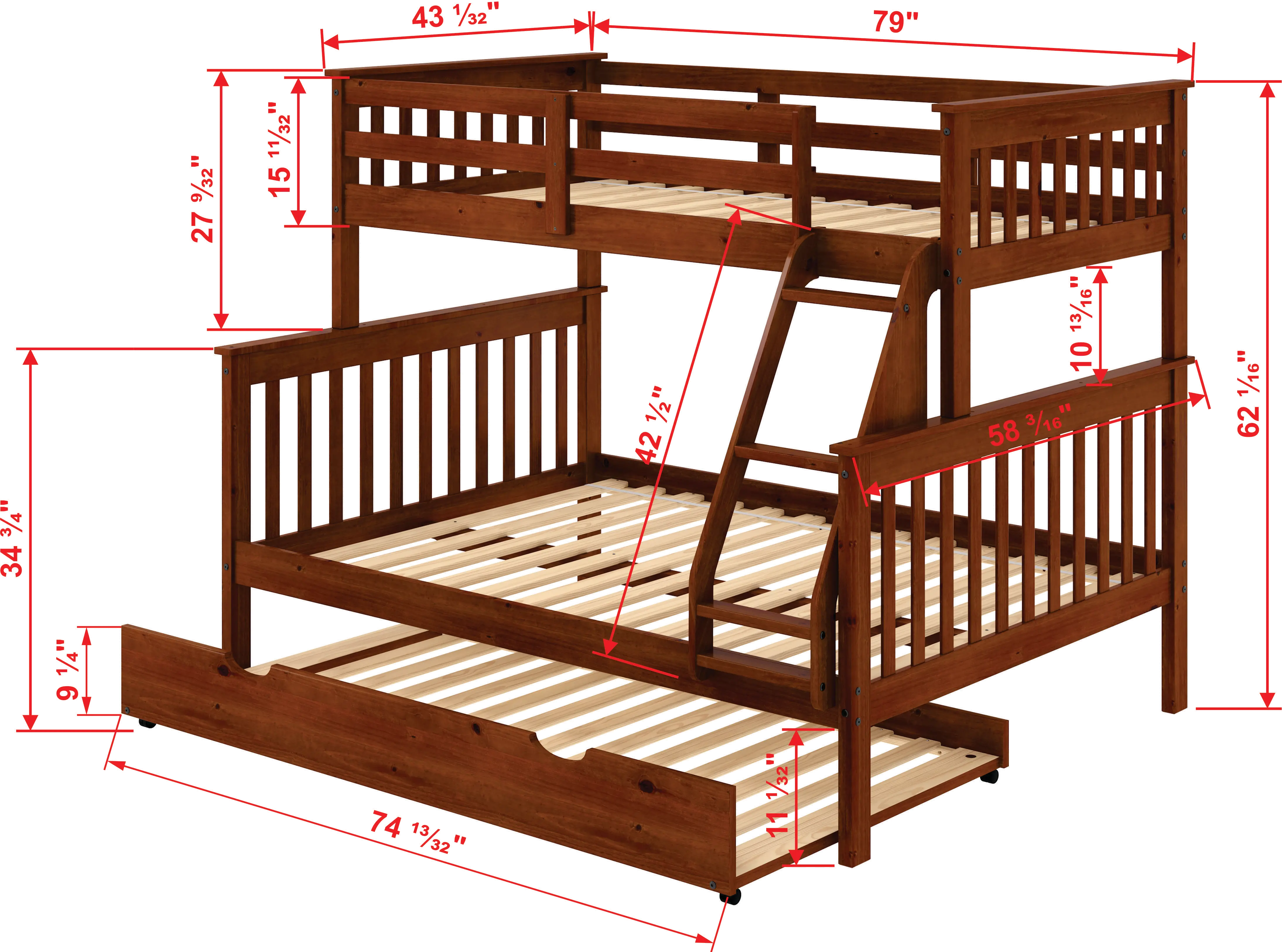 Brown Twin-over-Full Bunk Bed with Trundle - Craftsman-6