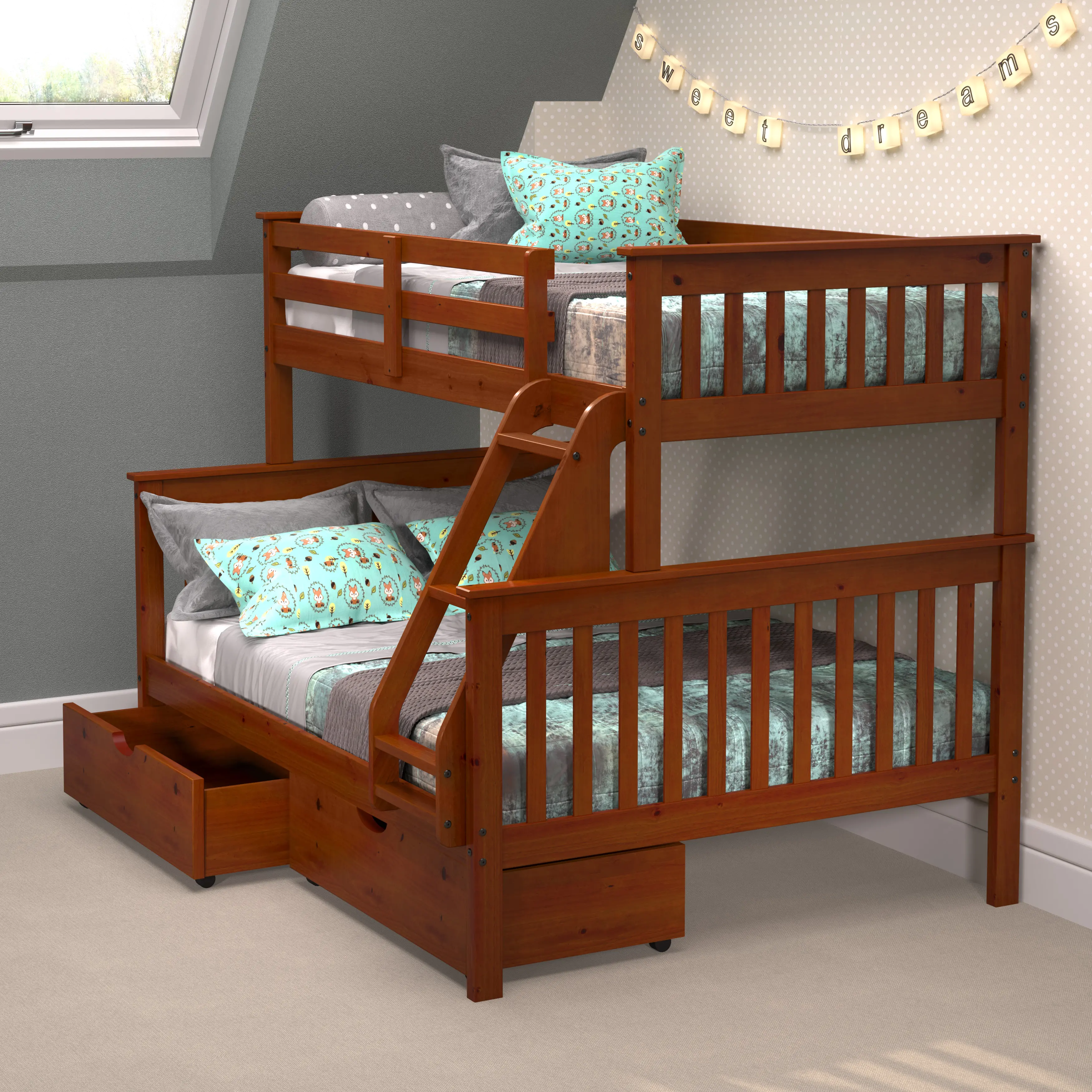 Brown Twin-over-Full Bunk Bed with Storage - Craftsman-2