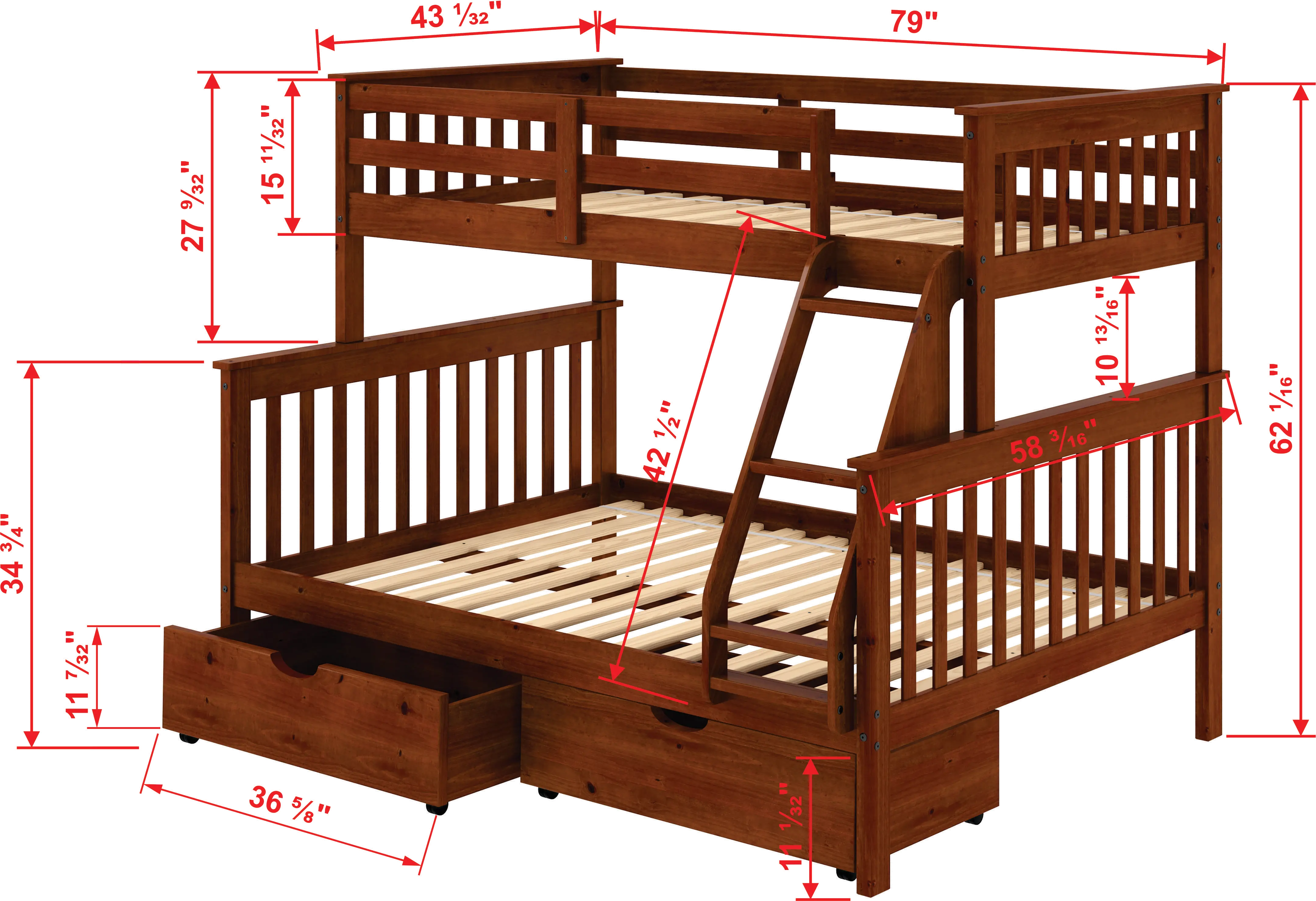 Brown Twin-over-Full Bunk Bed with Storage - Craftsman-6