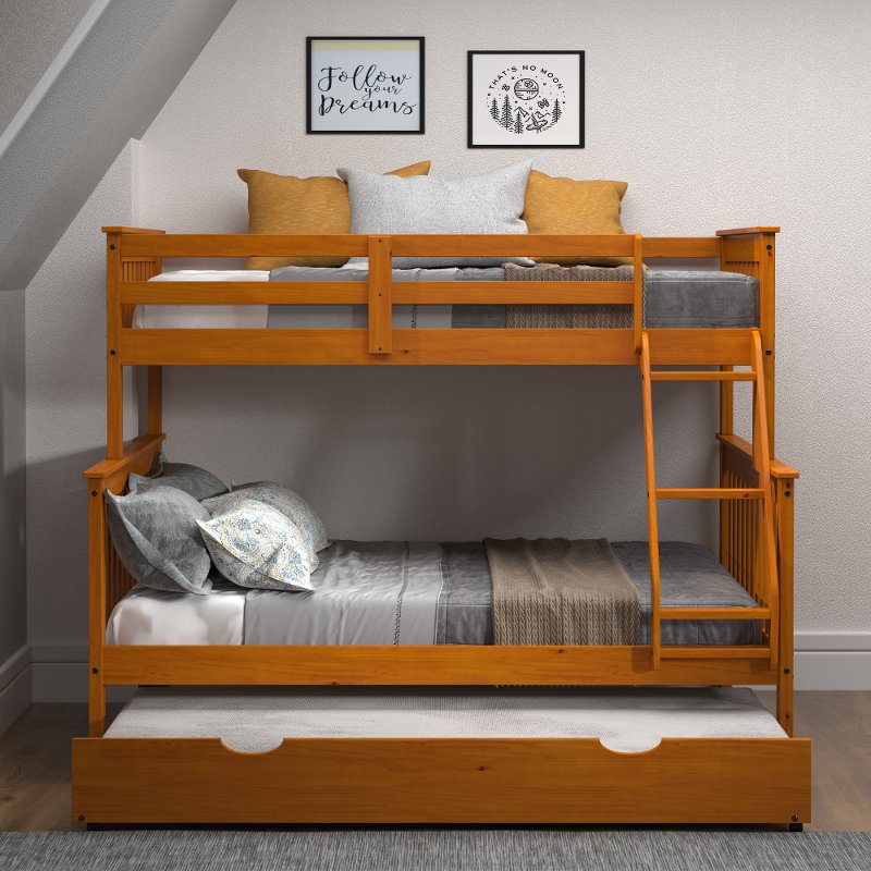 Honey Brown Twin Over Full Bunk Bed, Twin Over Full Bunk Bed With Trundle