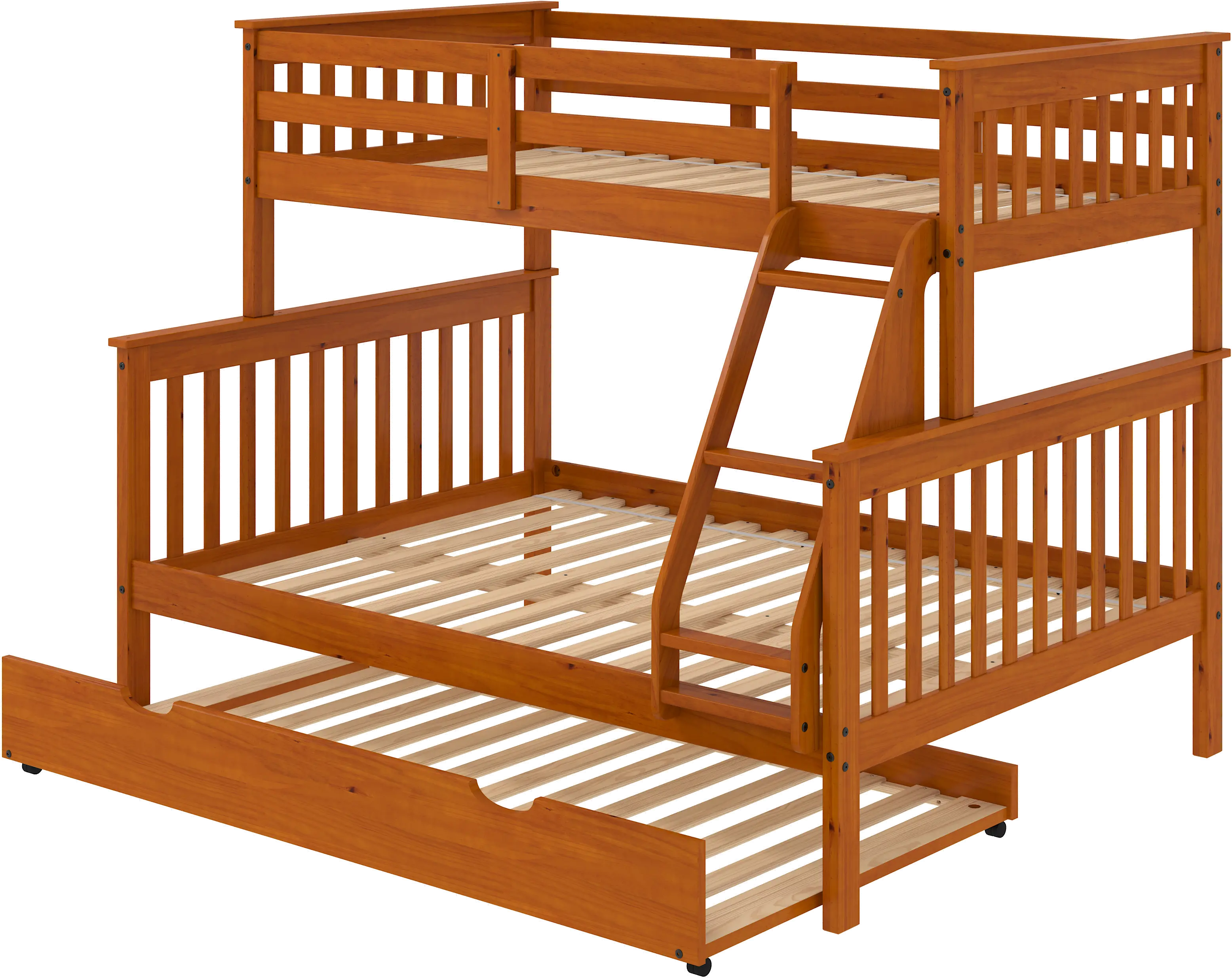 Honey Brown Twin-over-Full Bunk Bed with Trundle - Craftsman-4