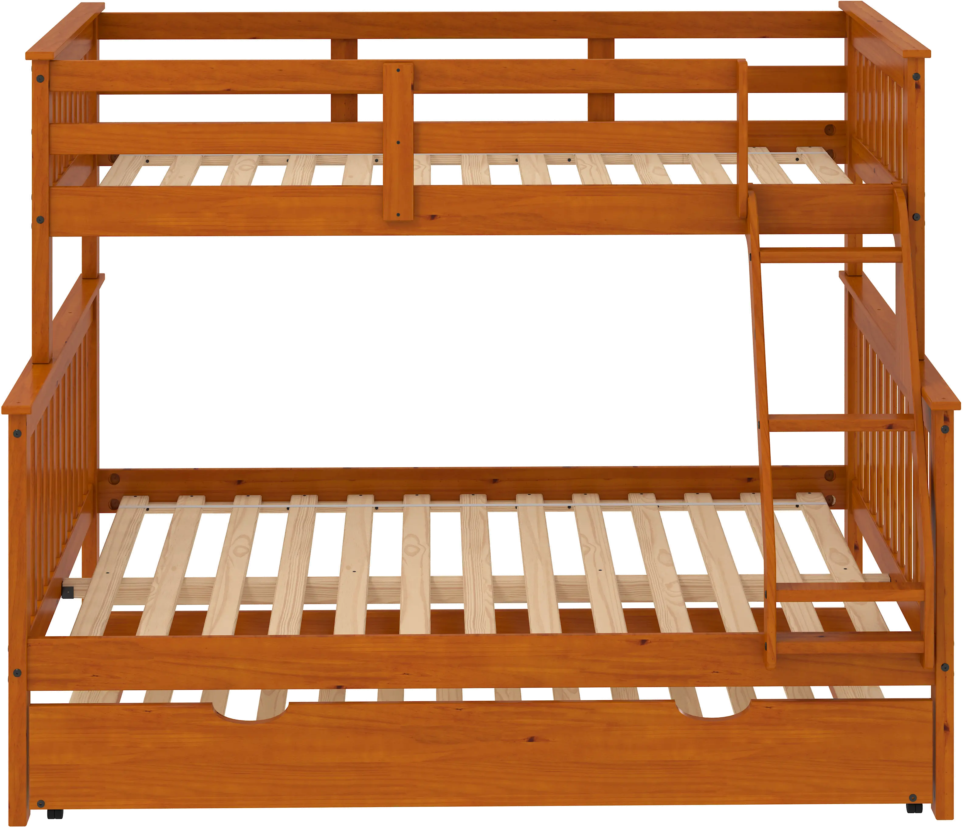Honey Brown Twin-over-Full Bunk Bed with Trundle - Craftsman-5