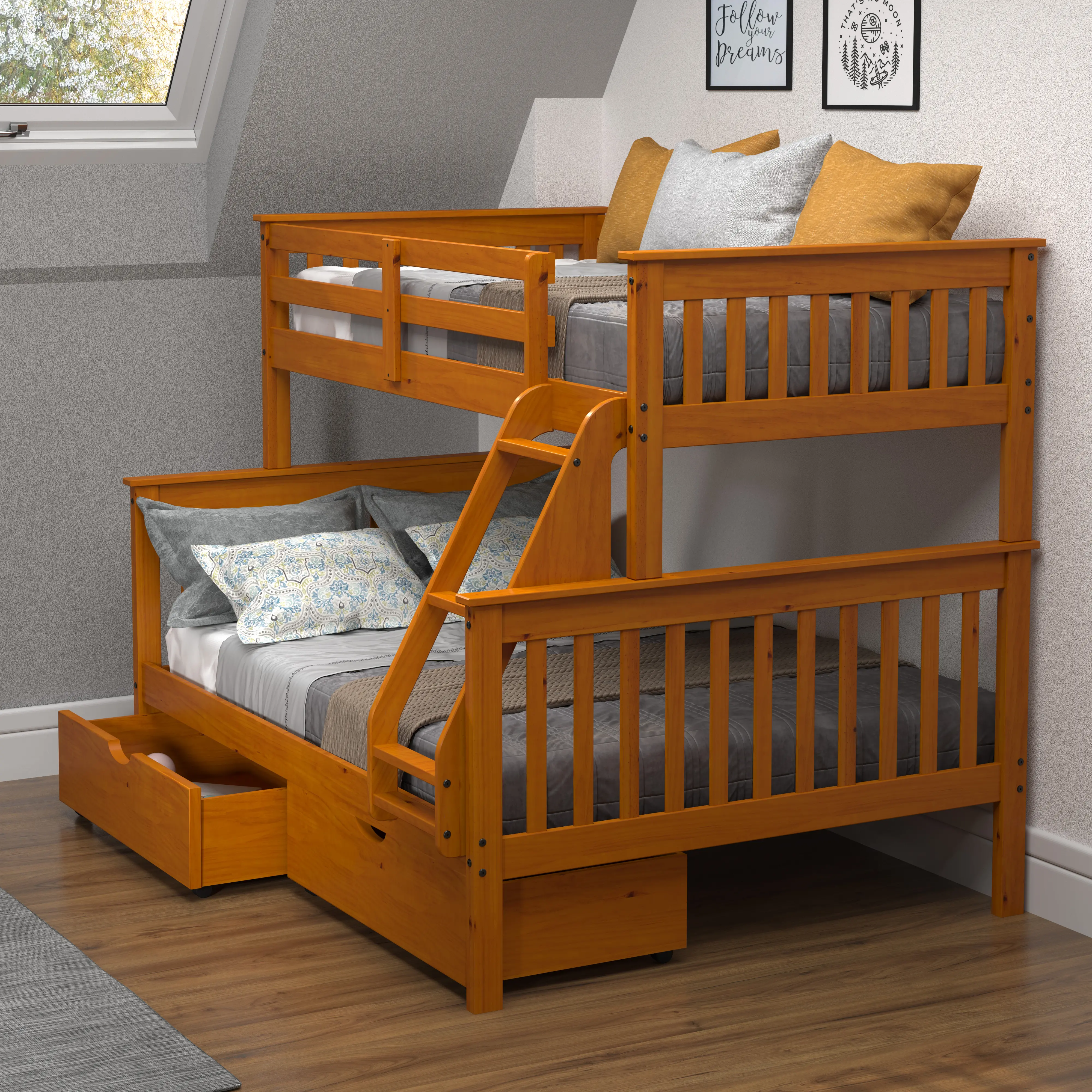 Honey Brown Twin-over-Full Bunk Bed with Storage - Craftsman-2