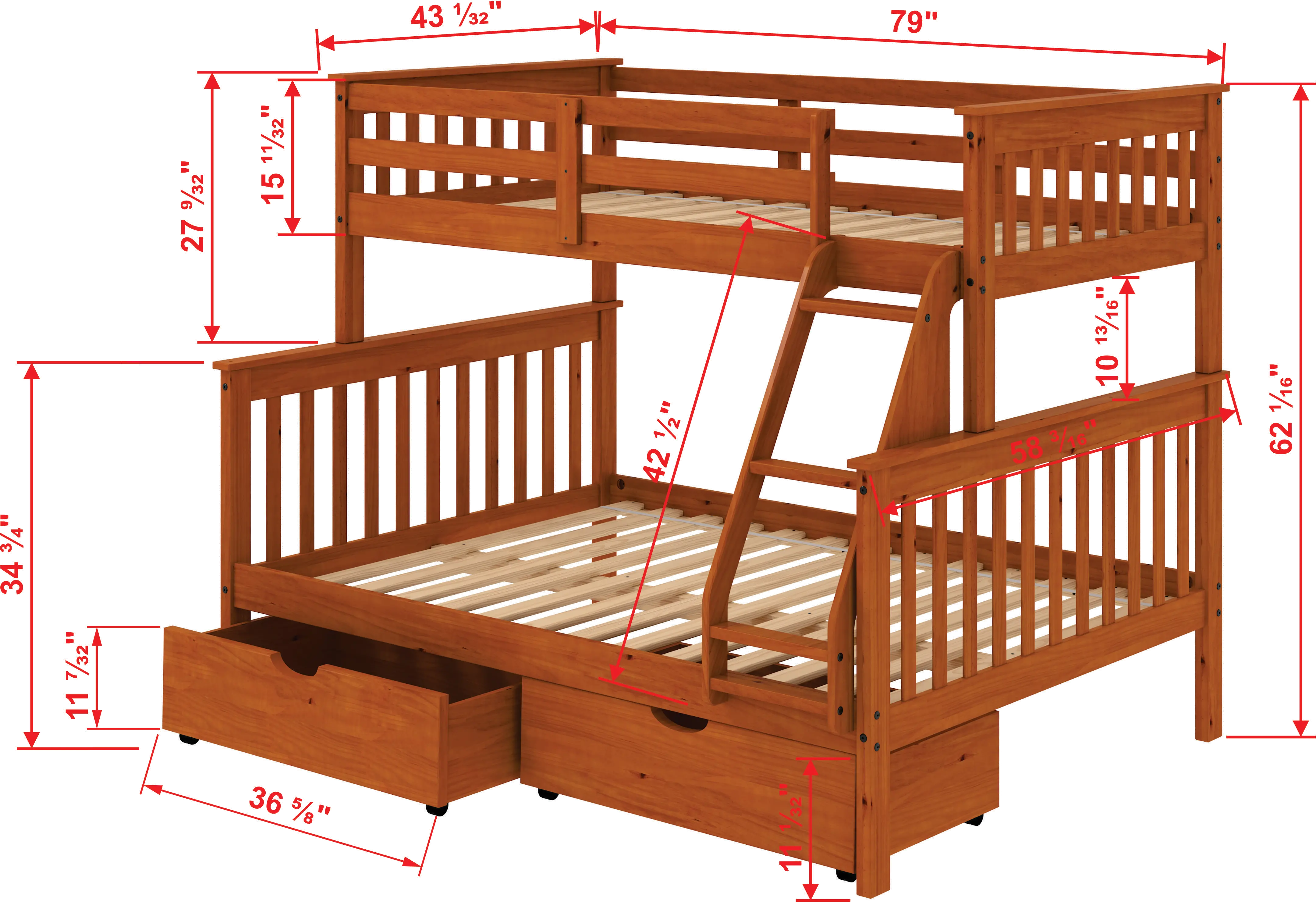 Honey Brown Twin-over-Full Bunk Bed with Storage - Craftsman-6
