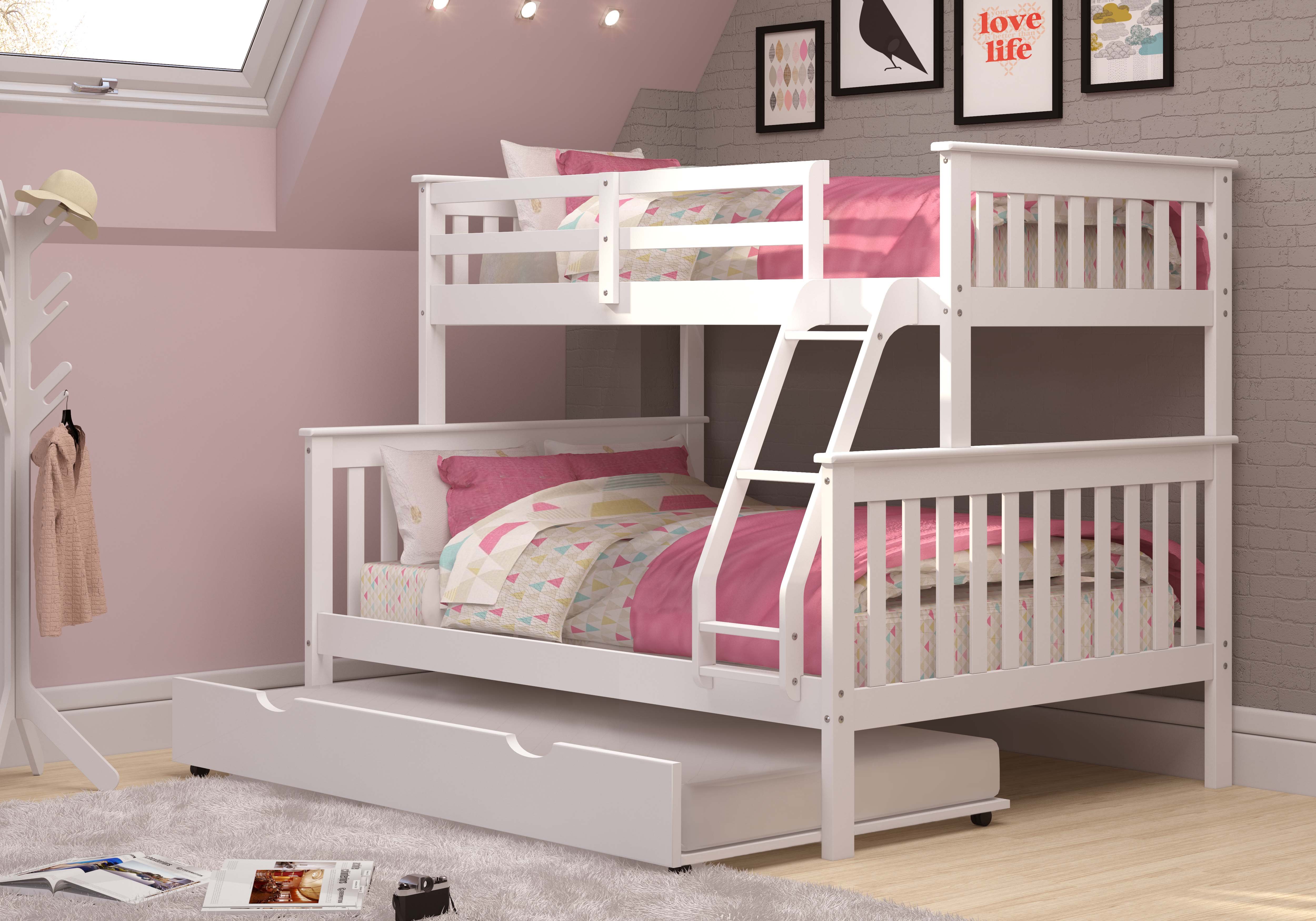 White Twin-over-Full Bunk Bed with Trundle - Craftsman-1