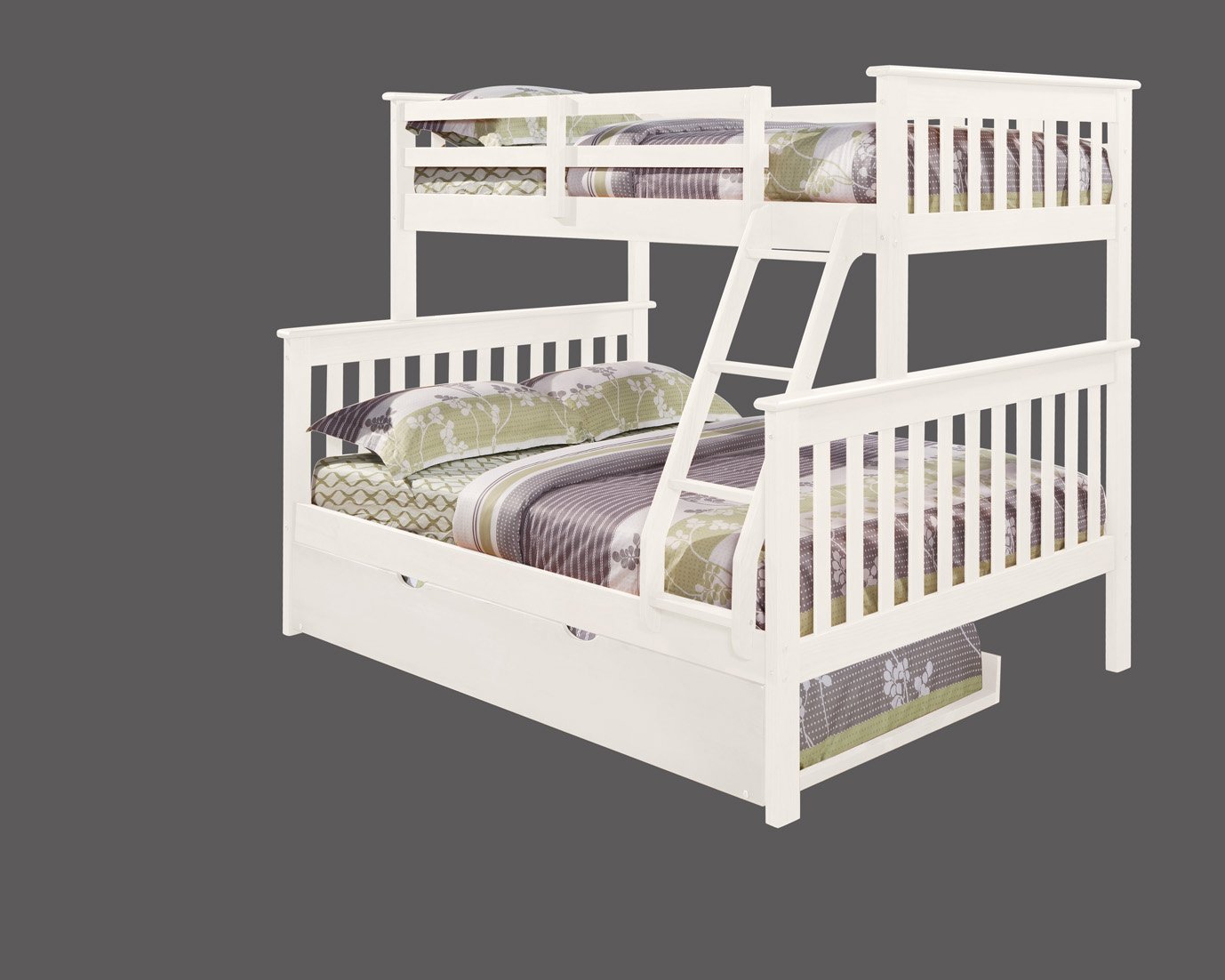 White Twin-over-Full Bunk Bed with Trundle - Craftsman-2