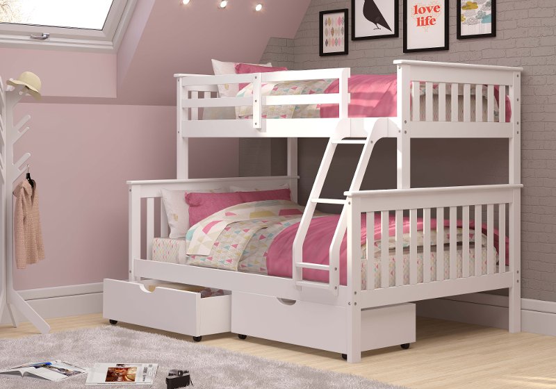 White Twin Over Full Bunk Bed With, Twin Bunk Beds With Storage Drawers