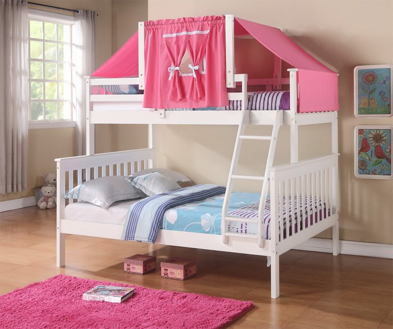 White Twin Over Full Bunk Bed With Pink, Pink Bunk Beds