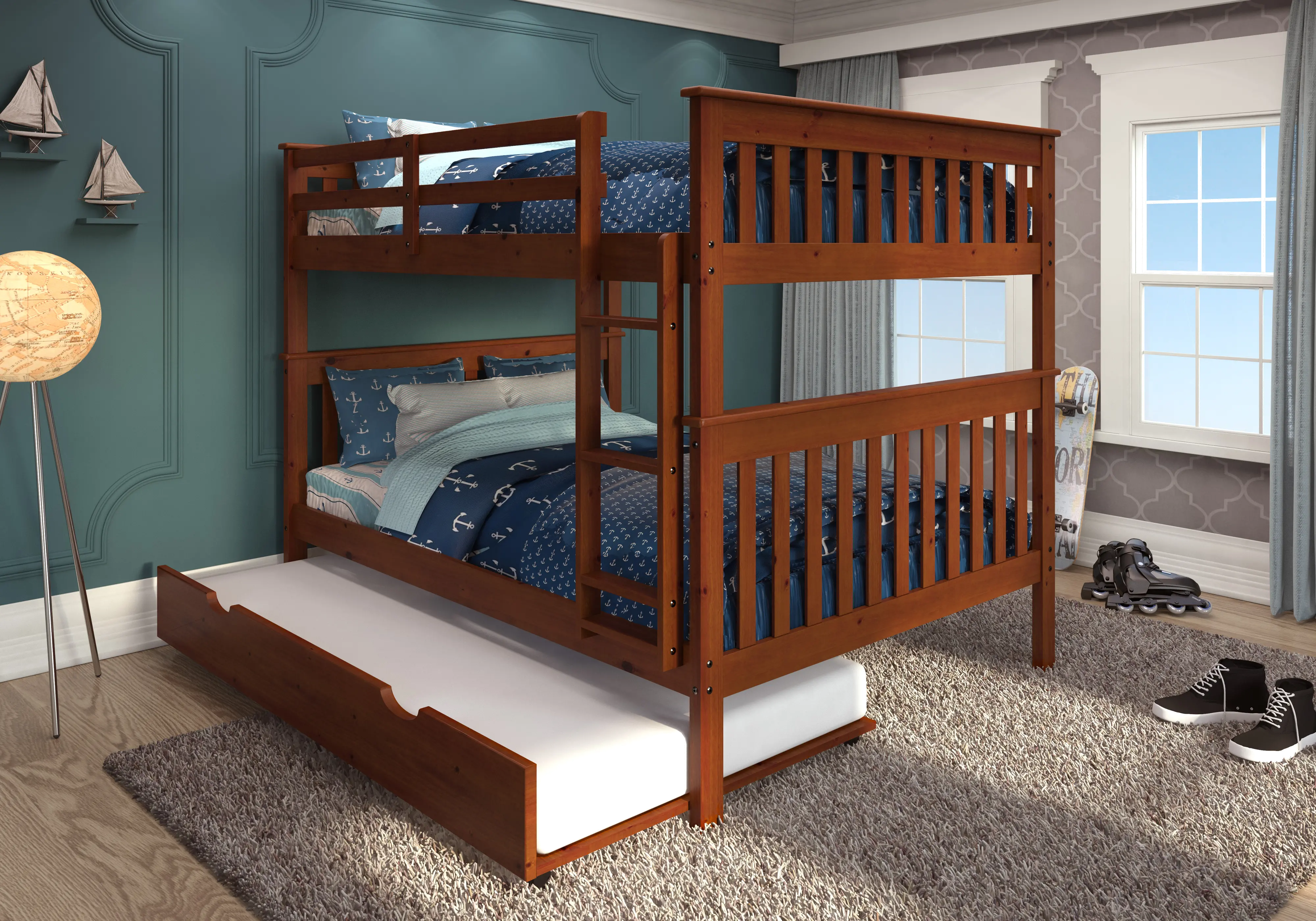 Espresso Brown Full-over-Full Bunk Bed with Trundle - Craftsman-1