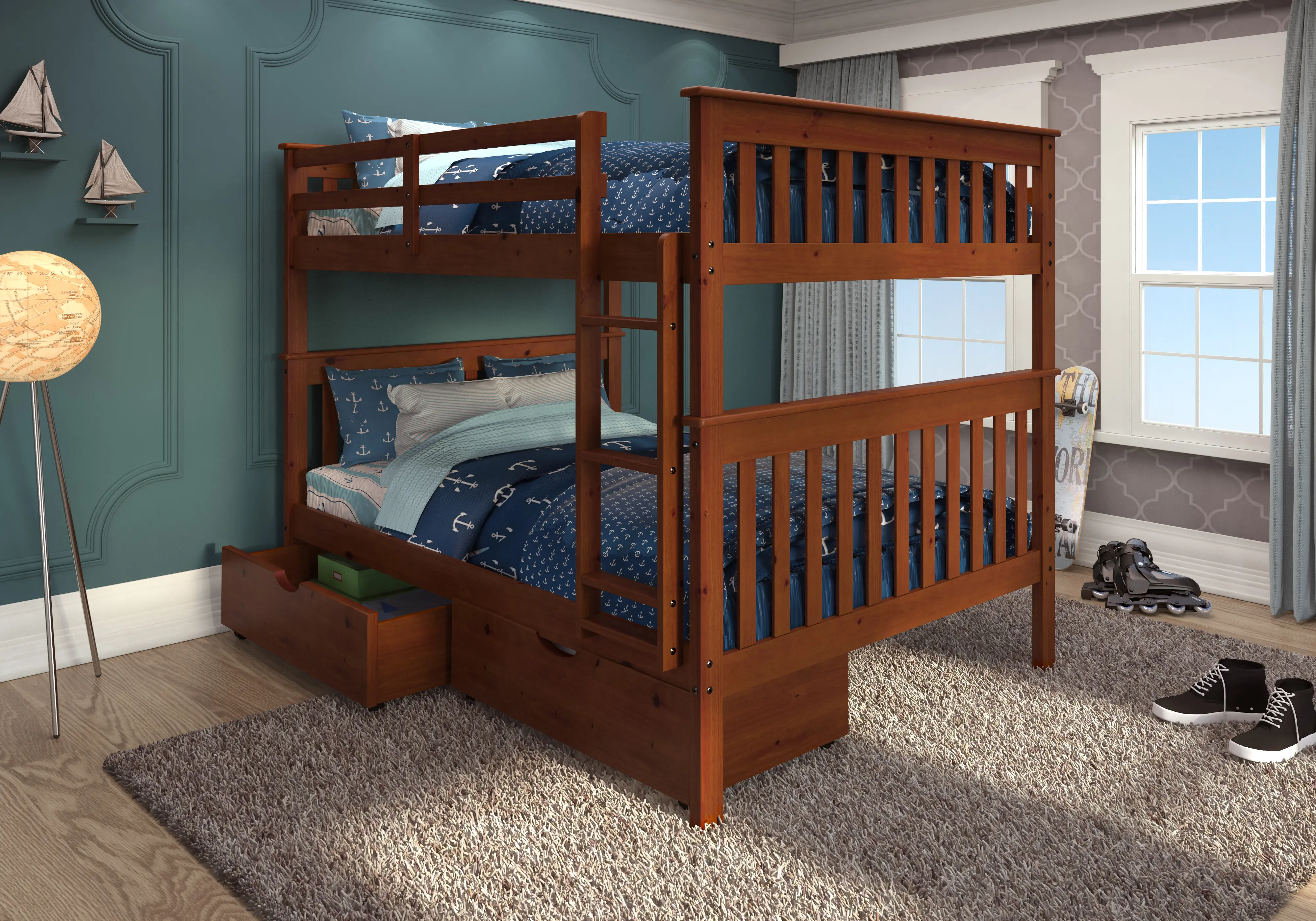 Espresso Brown Full-over-Full Bunk Bed with Storage - Craftsman-1