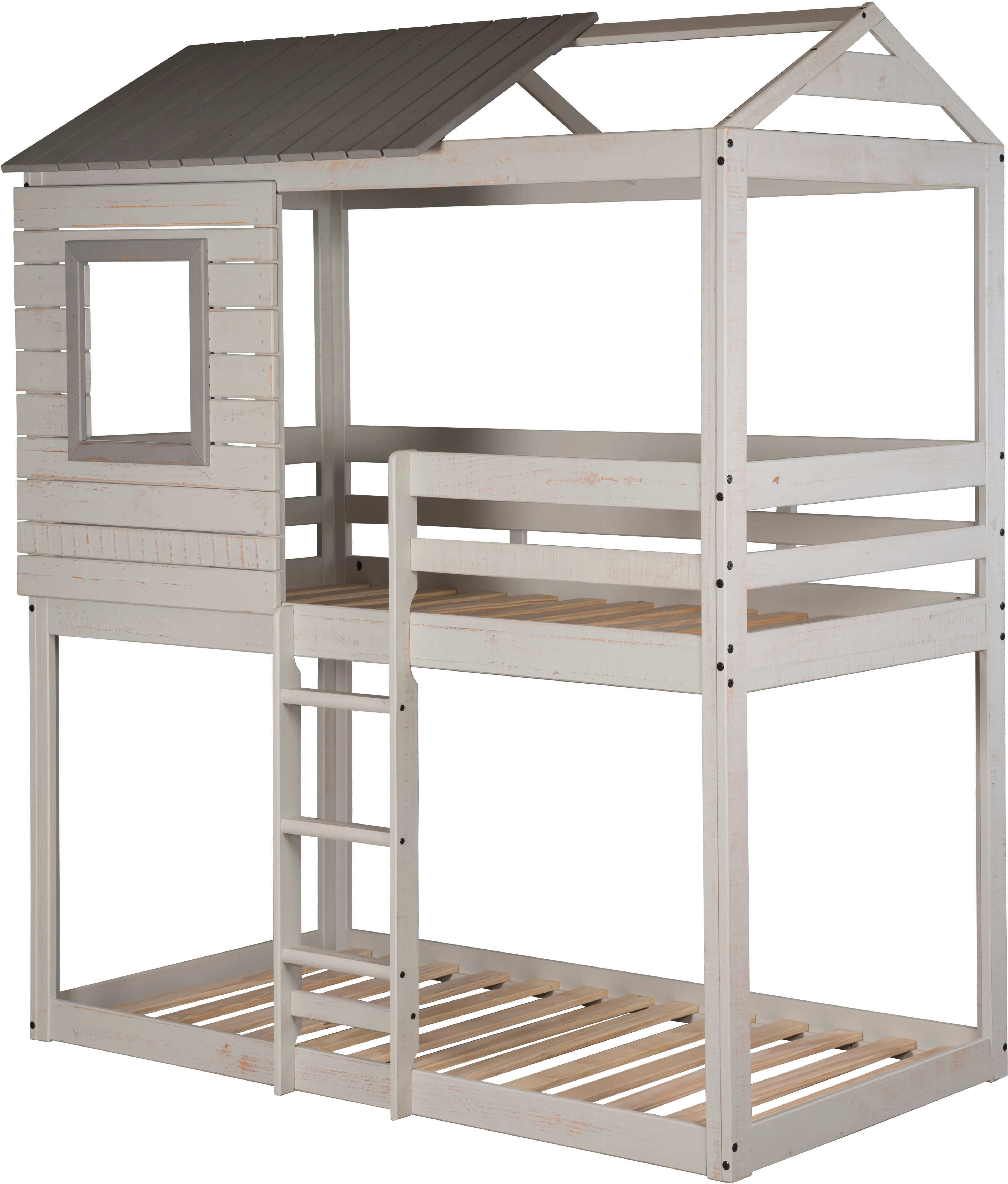Rustic Gray Twin over Twin Bunk Bed - Tree Fort-3