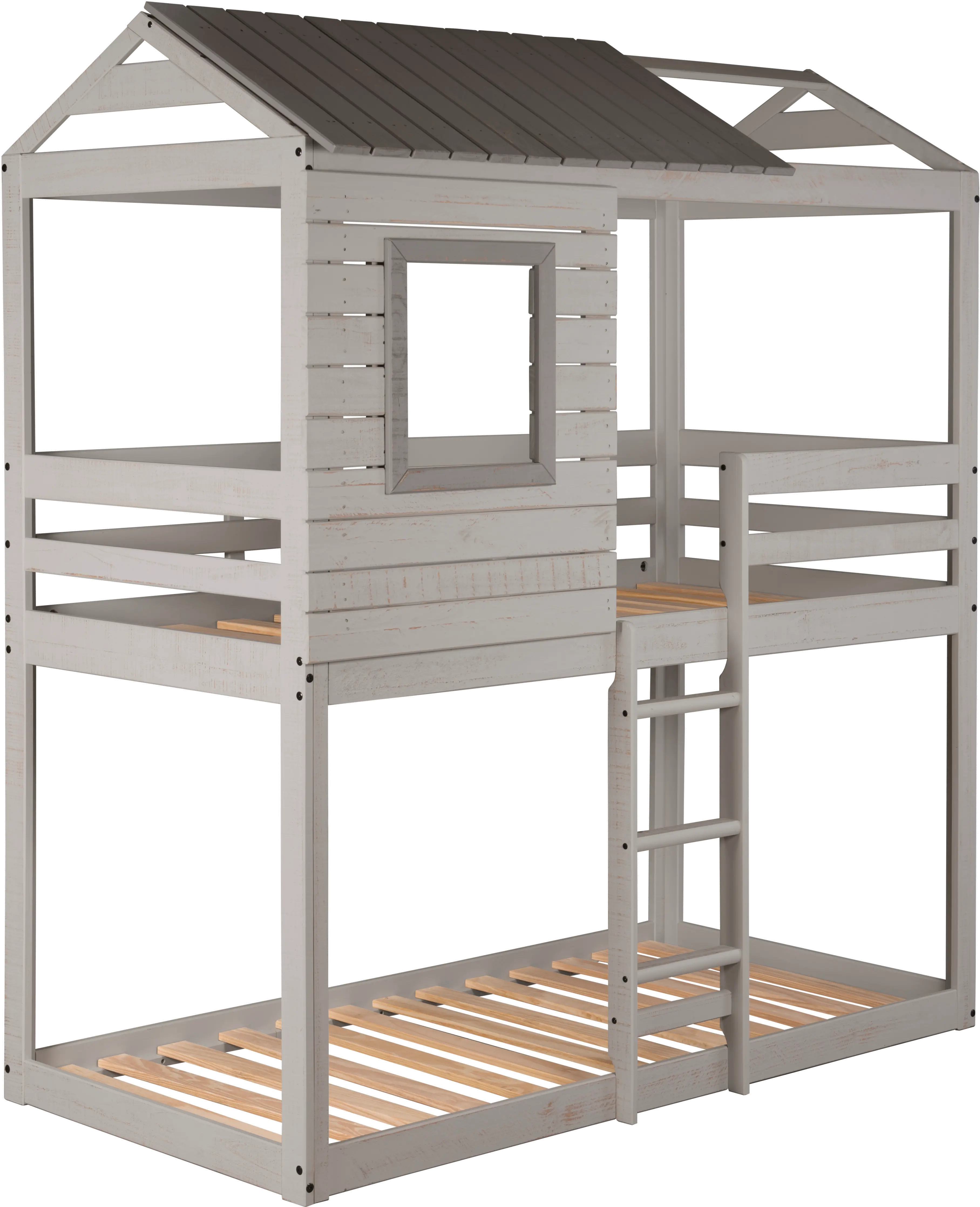 Rustic Gray Twin over Twin Bunk Bed - Tree Fort-4