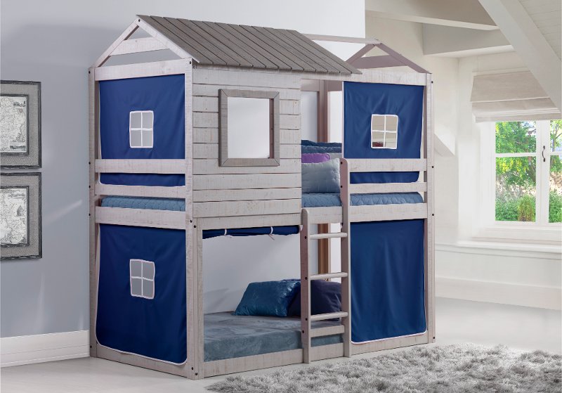 Rustic Gray Twin Over Bunk Bed, Bunk Bed With Fort Underneath