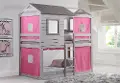 Rustic Gray Twin over Twin Bunk Bed with Pink Tent - Tree Fort