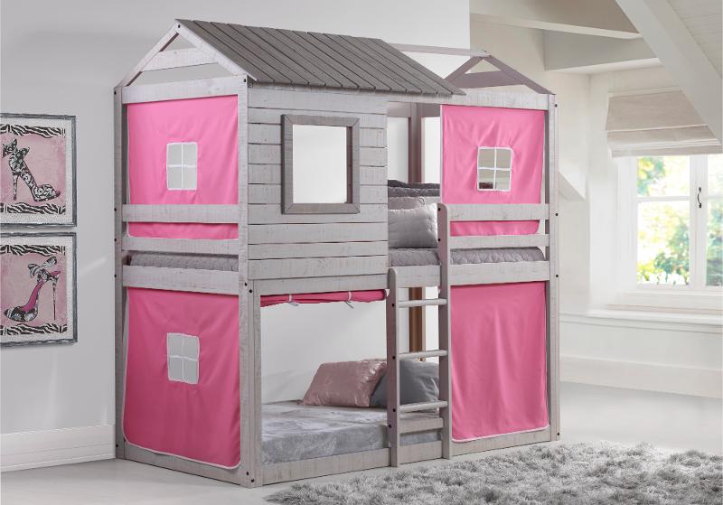 Rustic Gray Twin Over Bunk Bed, Fort Style Bunk Beds
