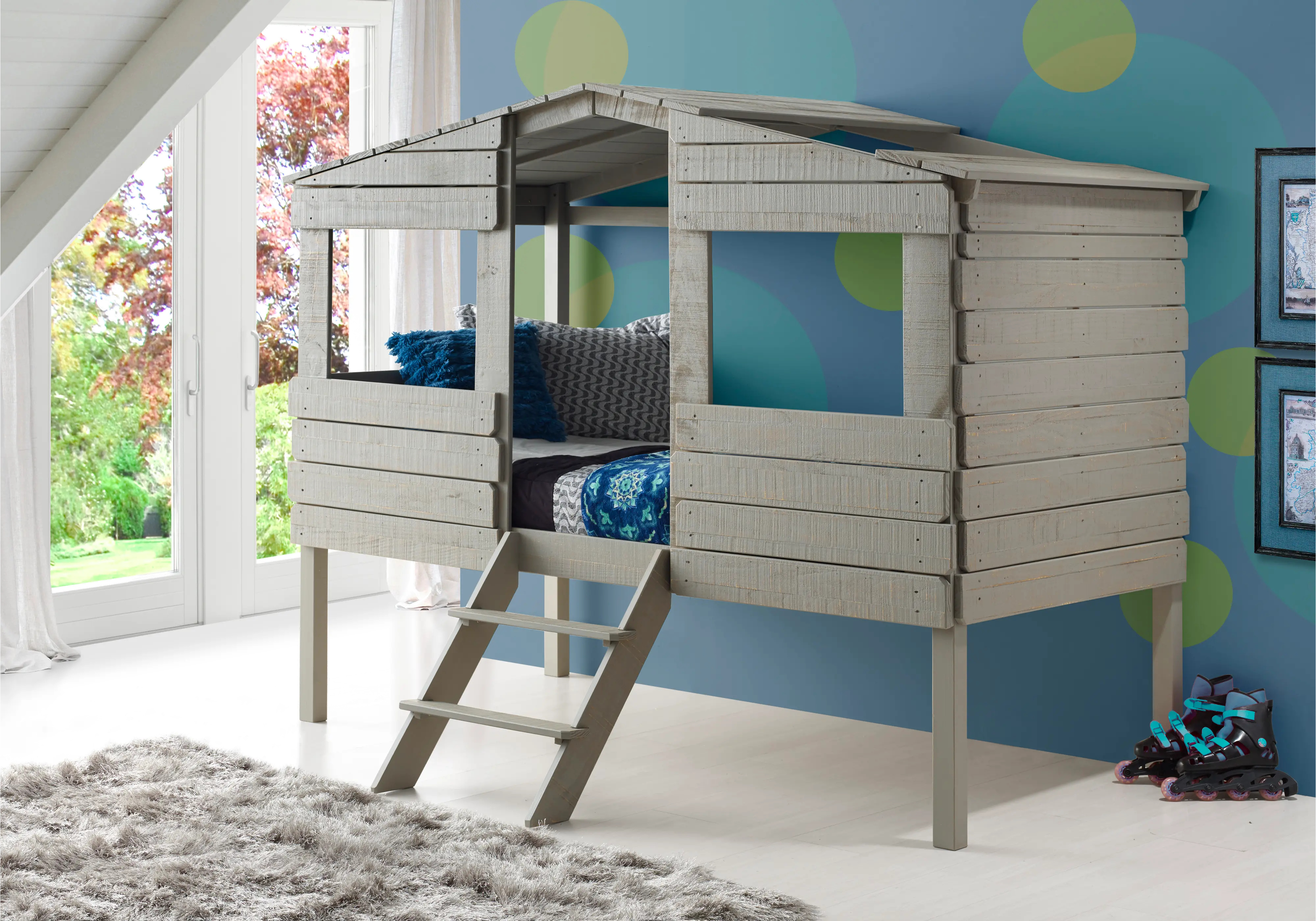 Rustic Gray Twin Loft Bed - Treehouse-1