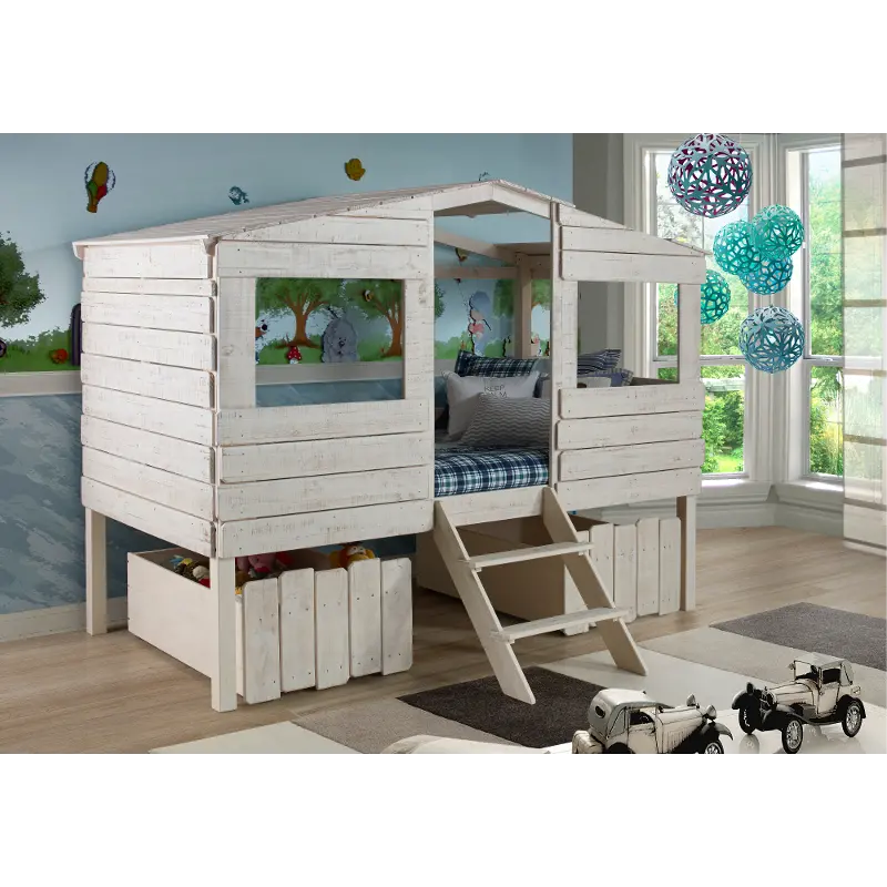 Rustic Sand Twin Loft Bed with Storage Drawers - Treehouse