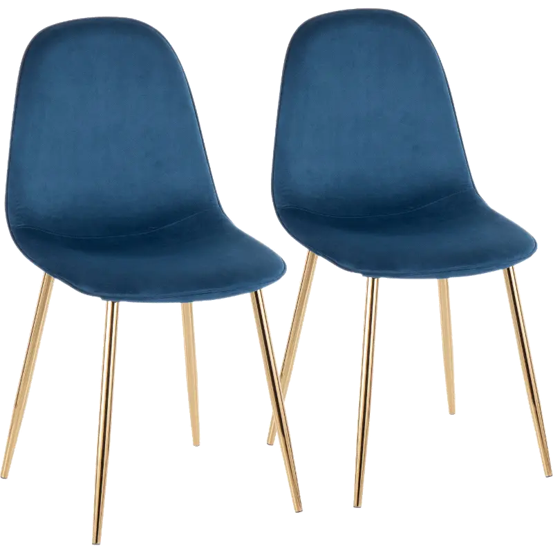 CH-PEBBLE AUVBU2 Contemporary Blue and Gold Dining Room Chair (Set of 2) - Pebble
