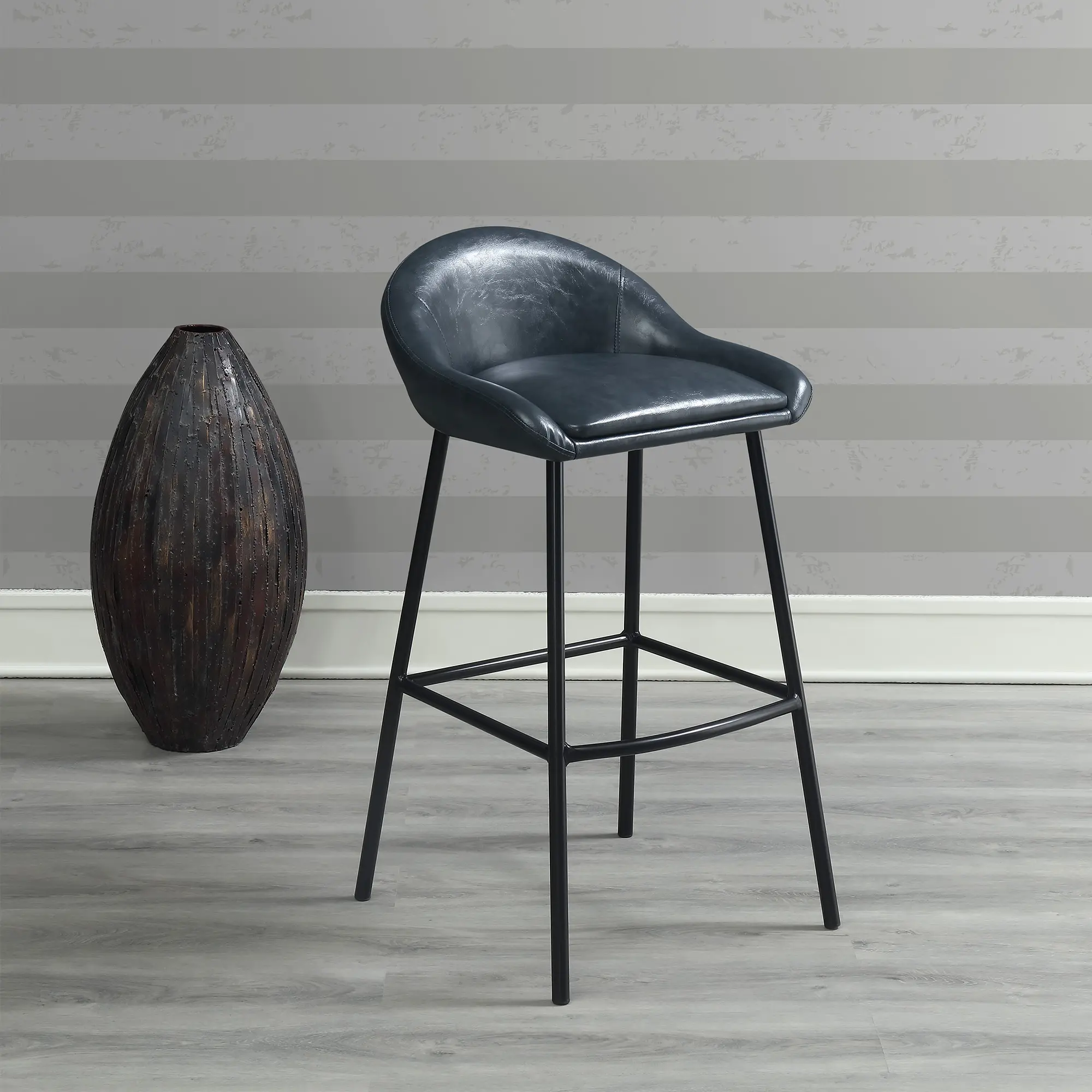 Braylon Navy Blue Upholstered Bar Stool-1