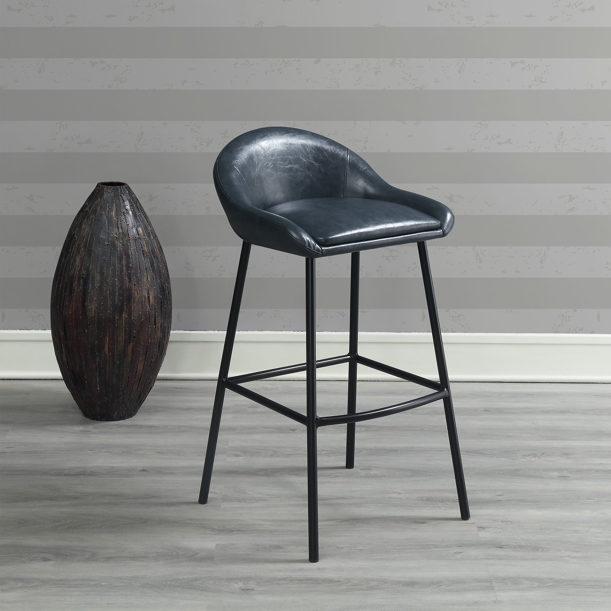 Navy Blue Upholstered Bar Stool - Braylon-1
