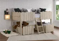 Rustic Sand Twin Low Loft Bed with Storage - Picket Fence