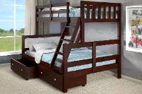 Cappuccino Brown Twin over Full Bunk Bed with Storage - James