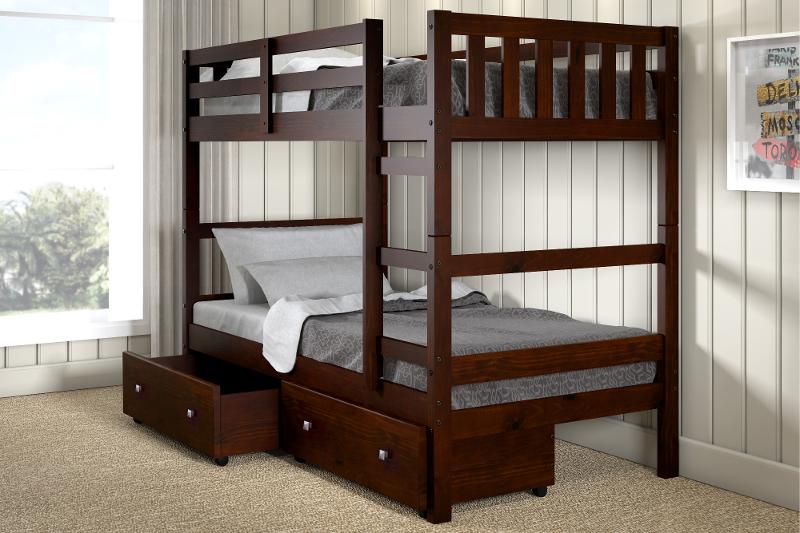Cappuccino Brown Twin Over Bunk, Twin Bunk Beds With Storage