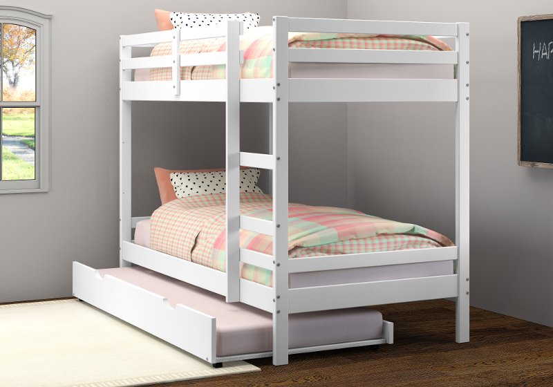 White Twin Over Bunk Bed With, Twin Bunk Beds With Trundle White