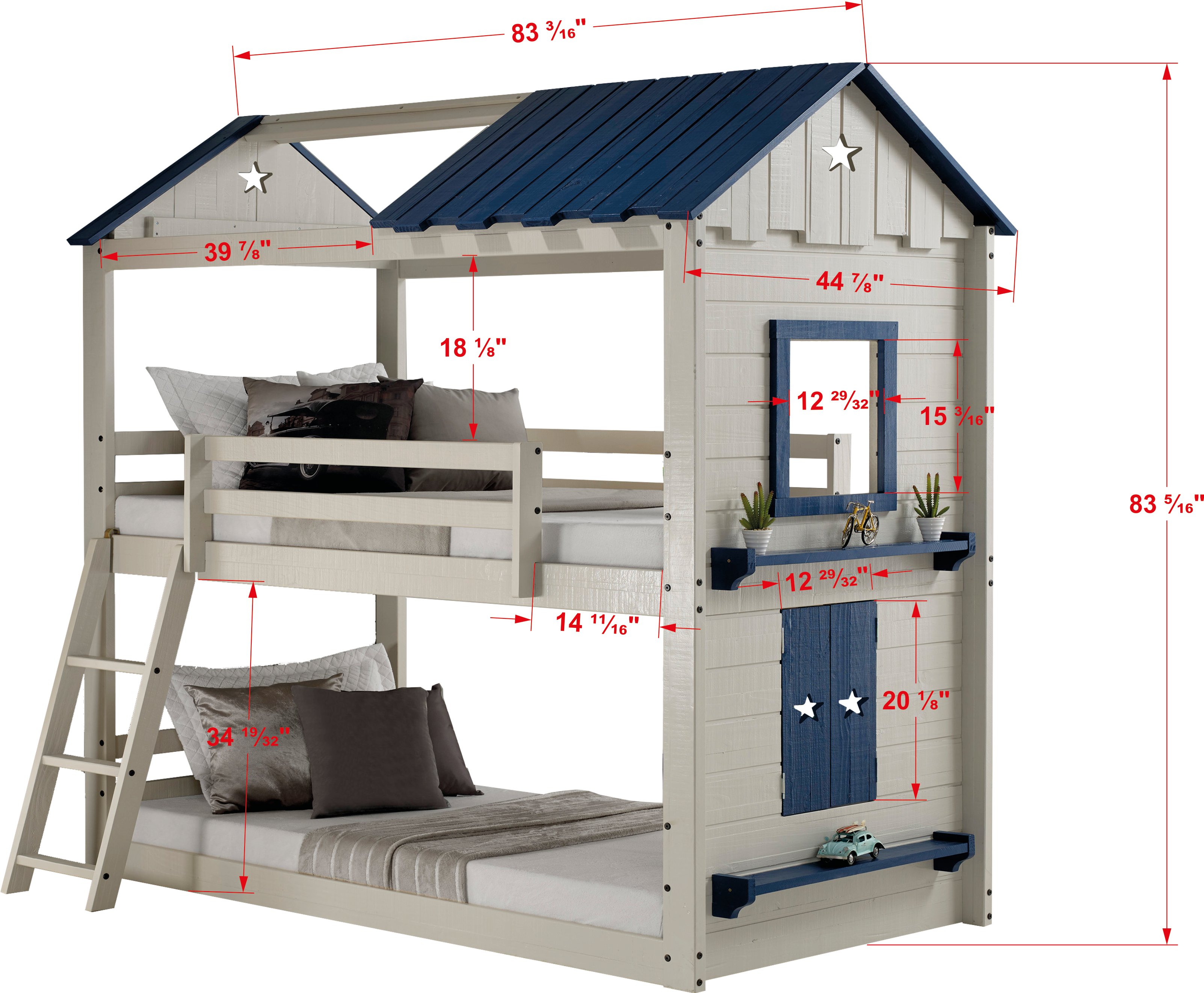 Star Gaze White and Blue Twin-over-Twin Bunk Bed with Tent-2