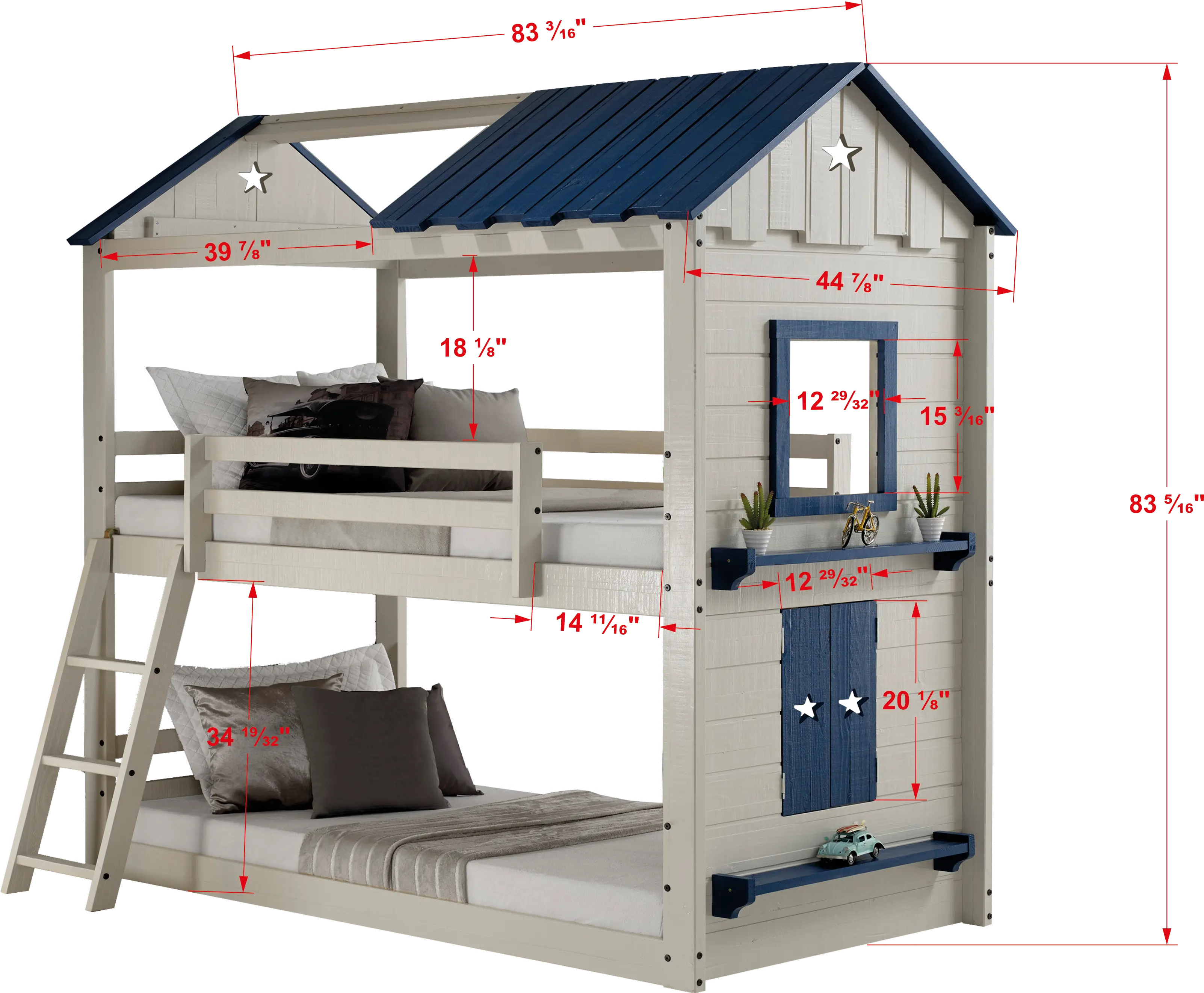 Star Gaze White and Blue Twin-over-Twin Bunk Bed with Tent-2