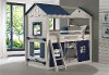 White and Blue Twin-over-Twin Bunk Bed with Tent - Star Gaze